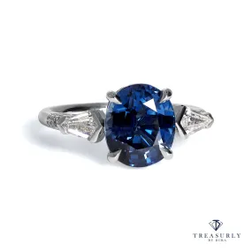 GIA 5.04ctw Natural NO-HEAT Blue Sapphire and Diamond Platinum 3 Stone Ring