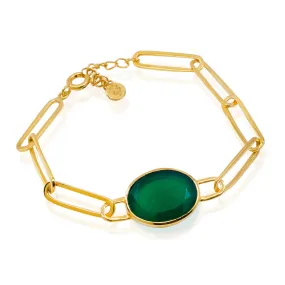 Gold Green Onyx Chain Bracelet from France