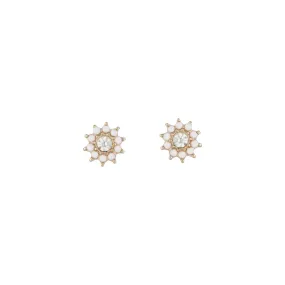 Gold White Flower Diamante Stud Earrings