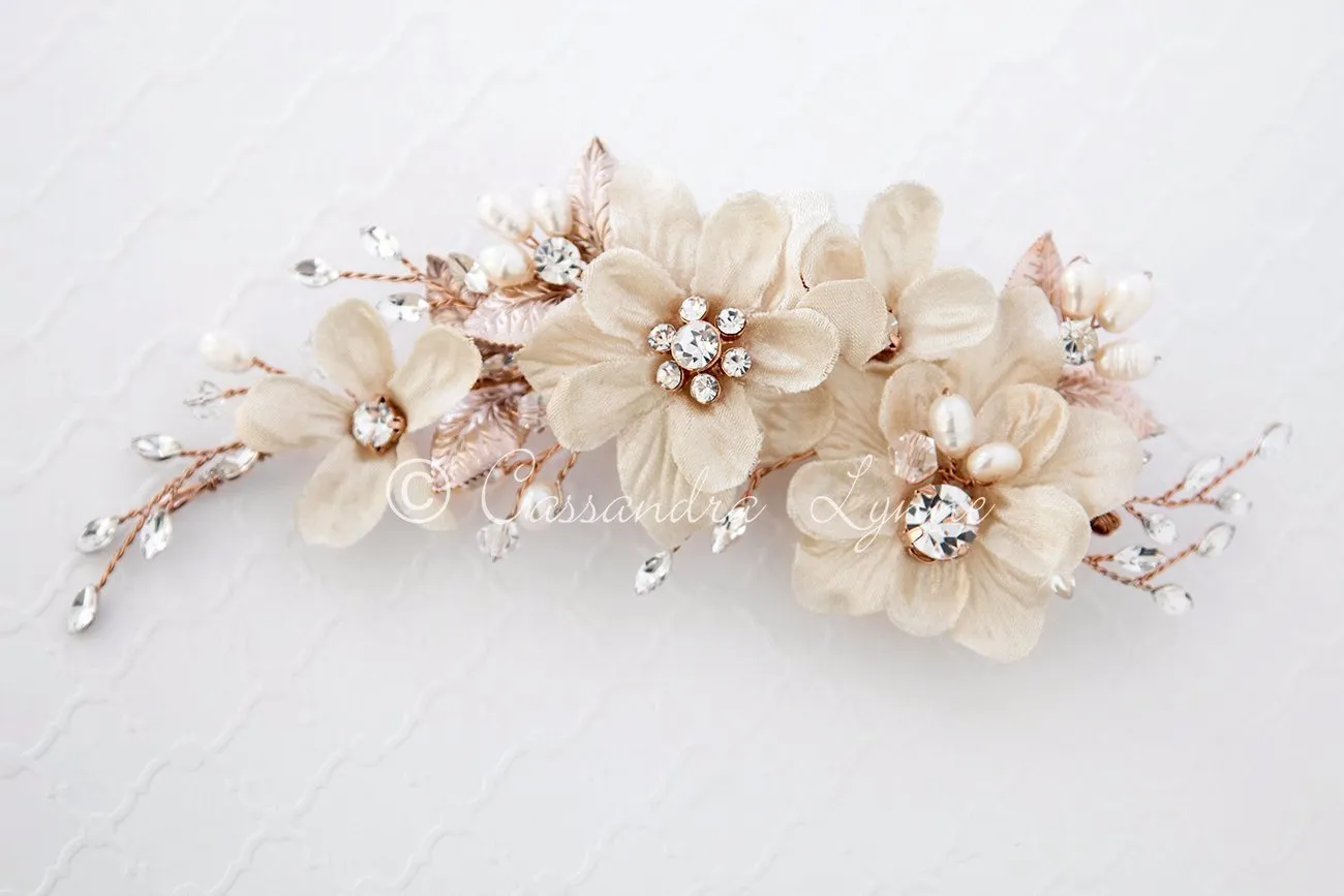 Golden Rose Flower Hair Clip for the Bride