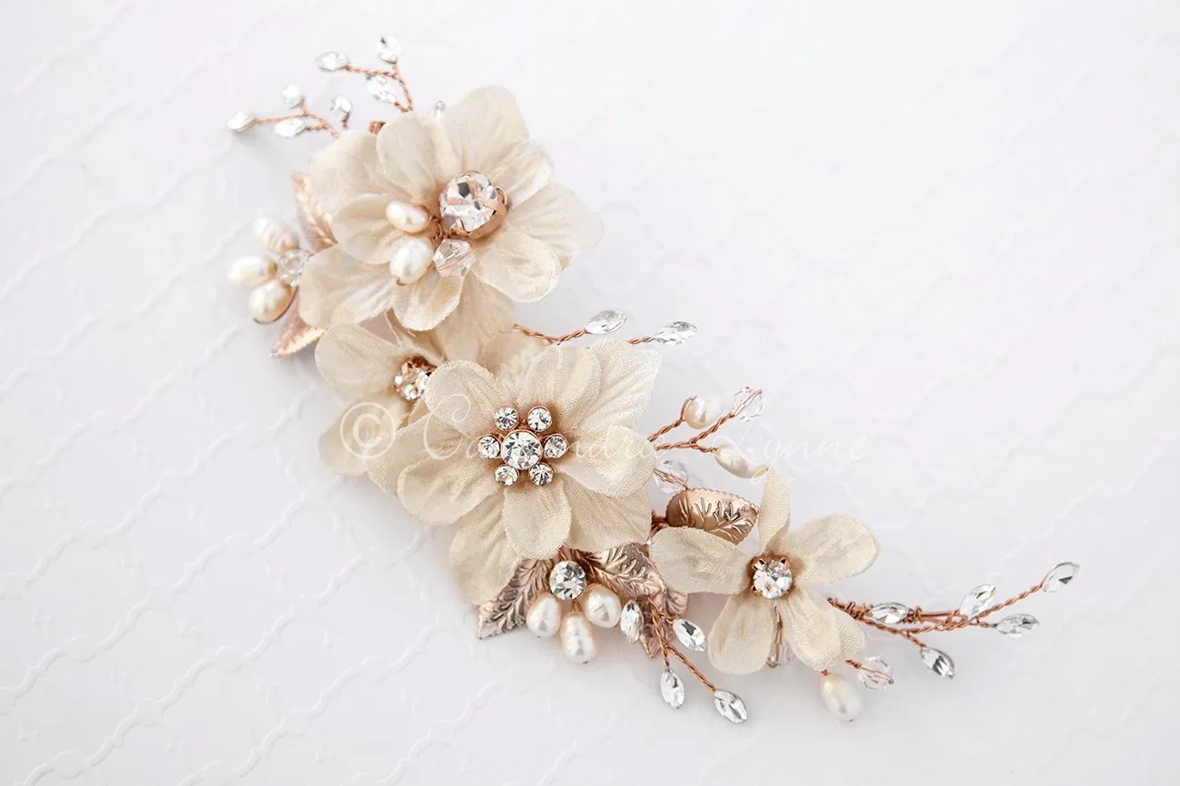 Golden Rose Flower Hair Clip for the Bride