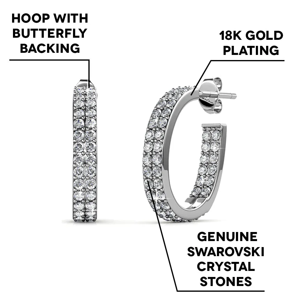 Grace 18k White Gold Plated Hoop Earrings with Round Cut Crystals