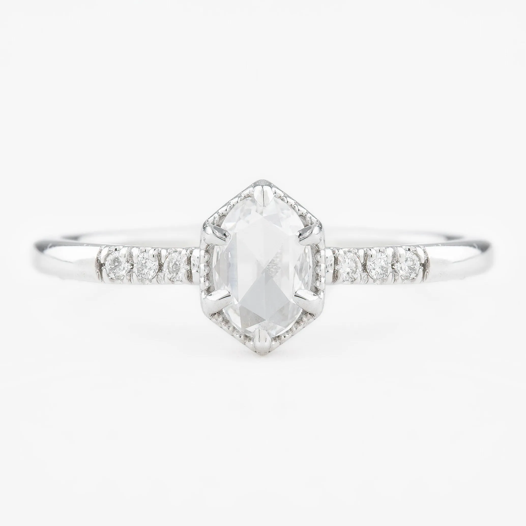 Grace Ring 0.27ct Oval Rose Cut Diamond, 14K White Gold, (One Of A Kind)