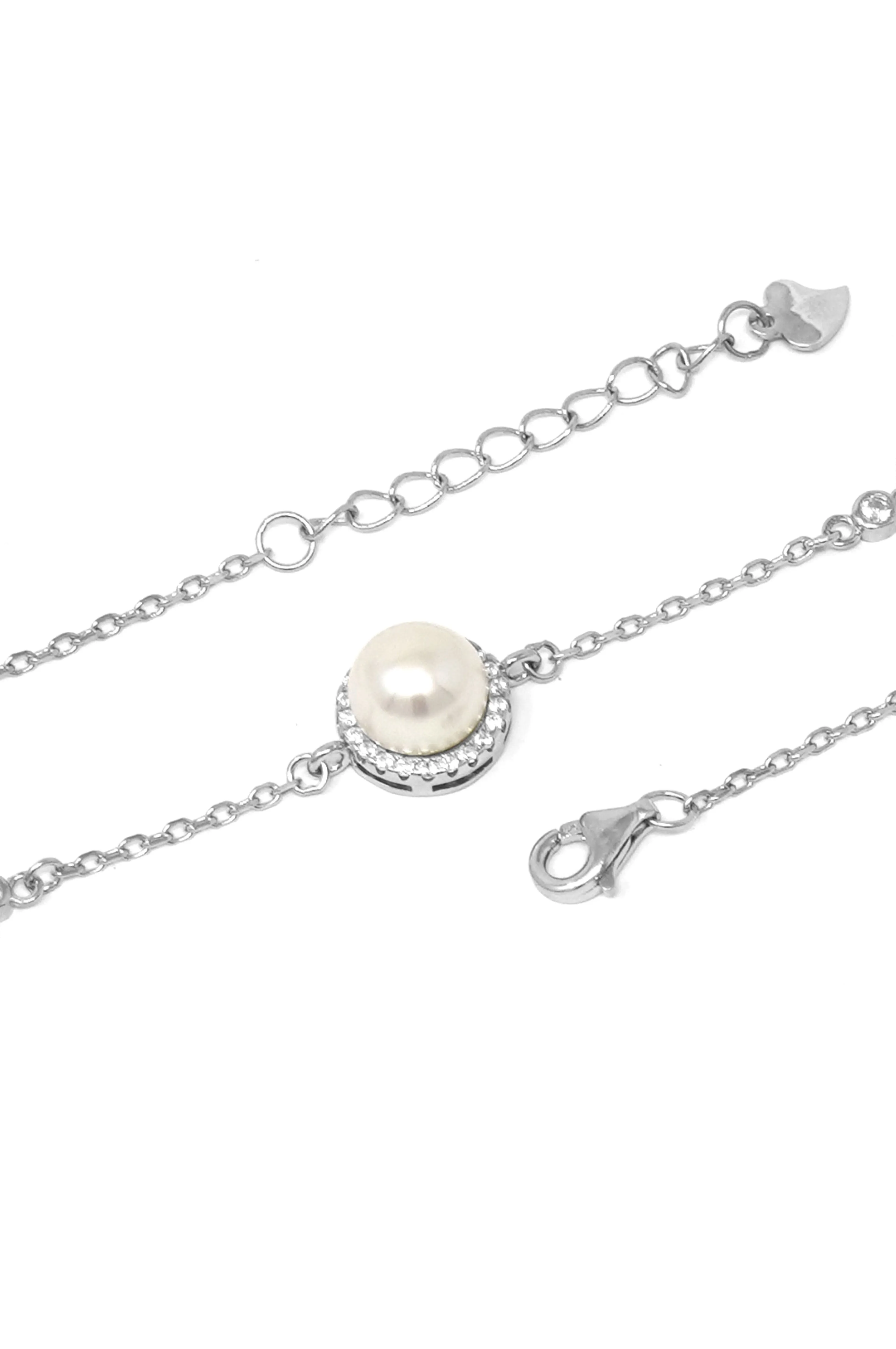 Halo Pearl Glow Sterling Silver Chain Bracelet