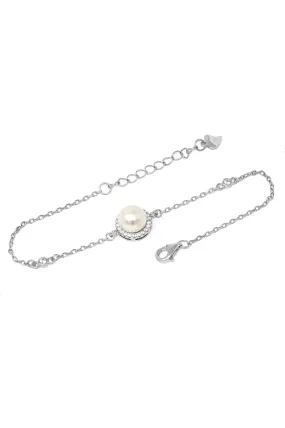 Halo Pearl Glow Sterling Silver Chain Bracelet