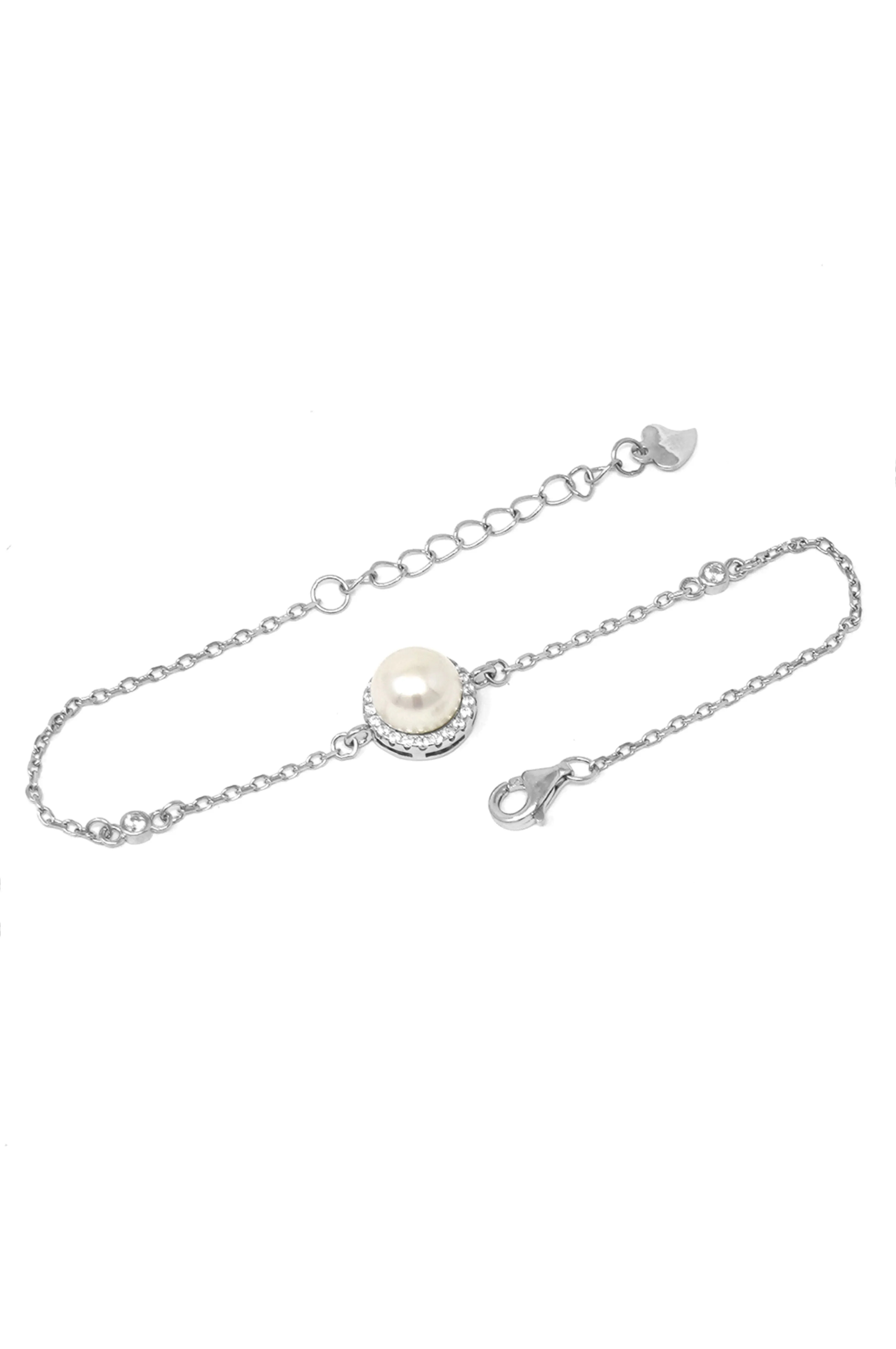 Halo Pearl Glow Sterling Silver Chain Bracelet