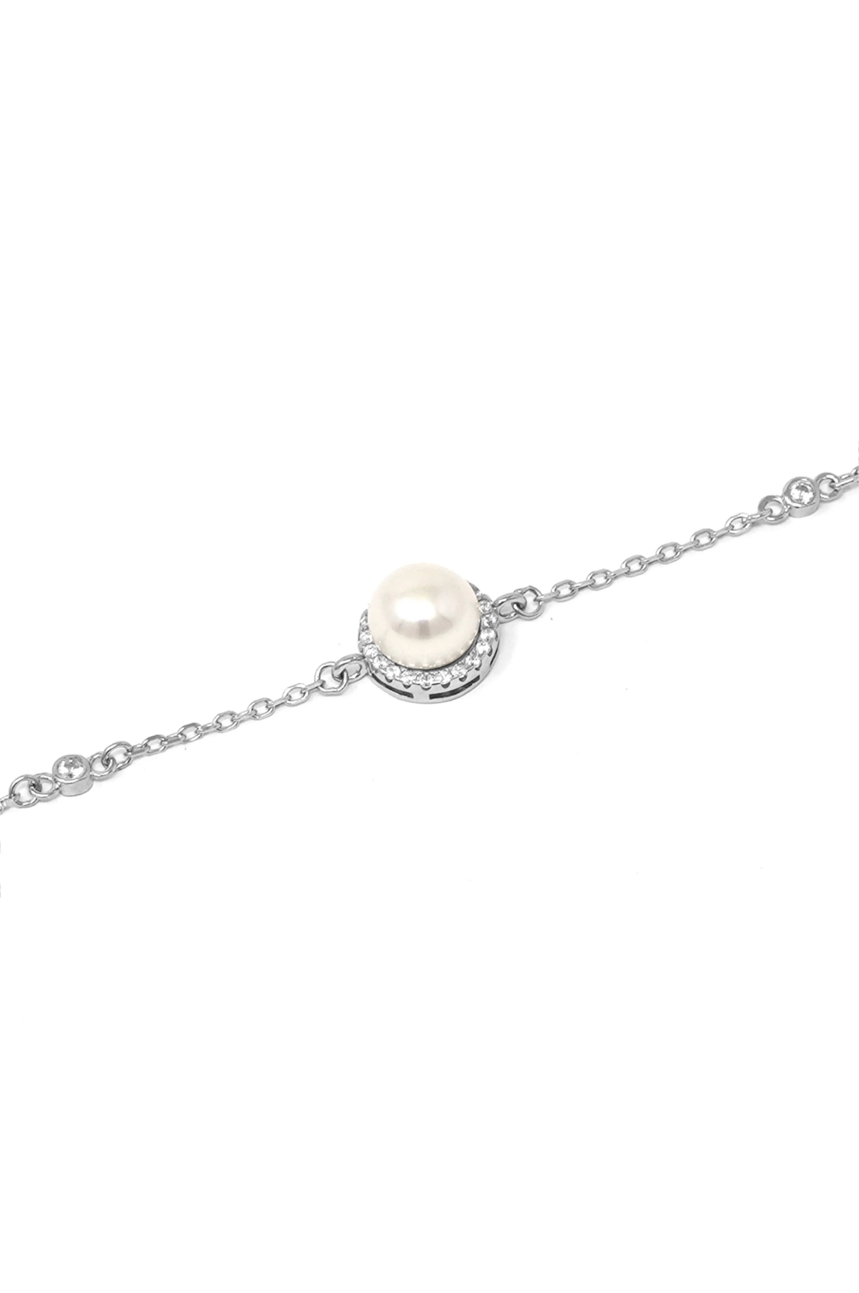 Halo Pearl Glow Sterling Silver Chain Bracelet