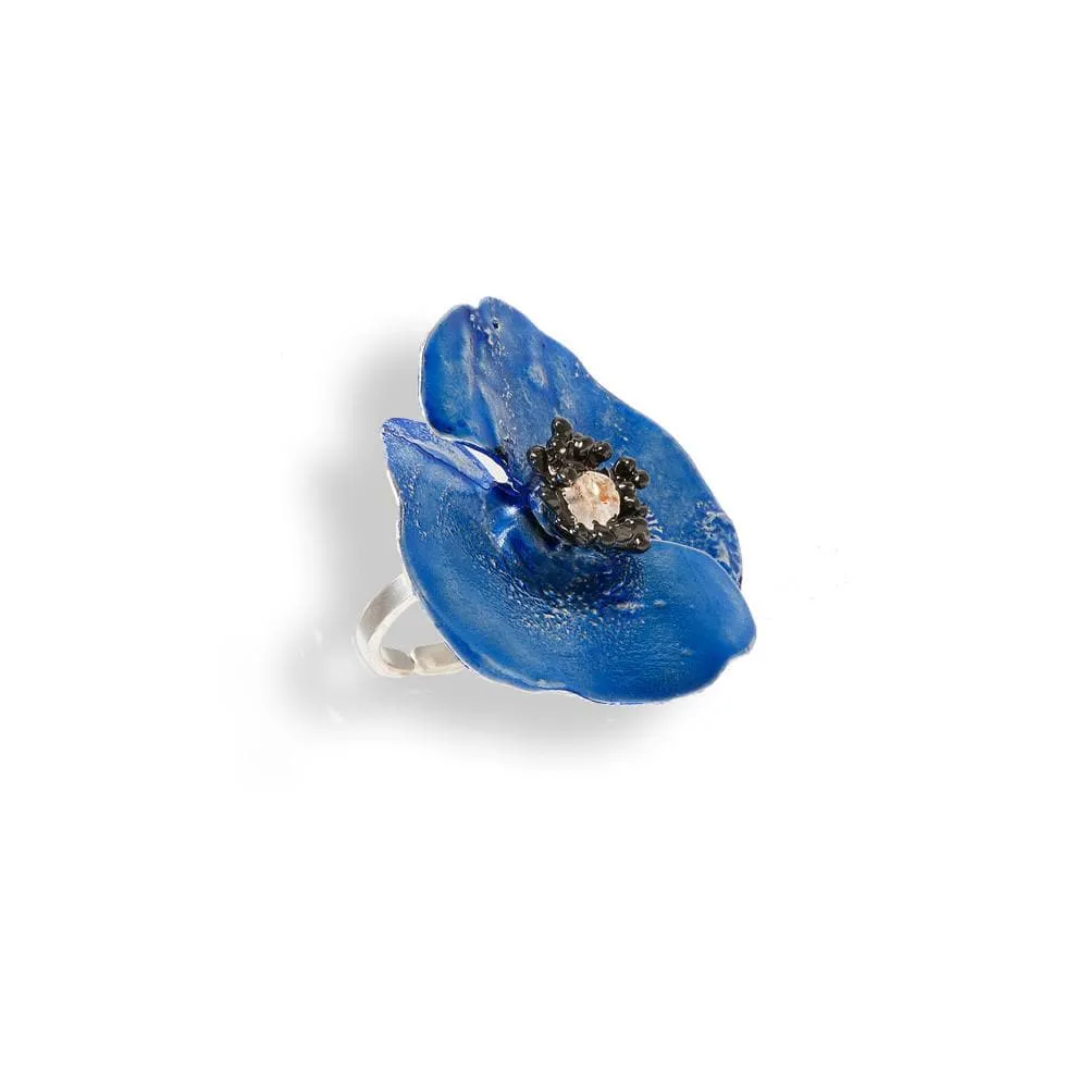 Handmade Sterling Silver Sky Blue Poppy Flower Ring