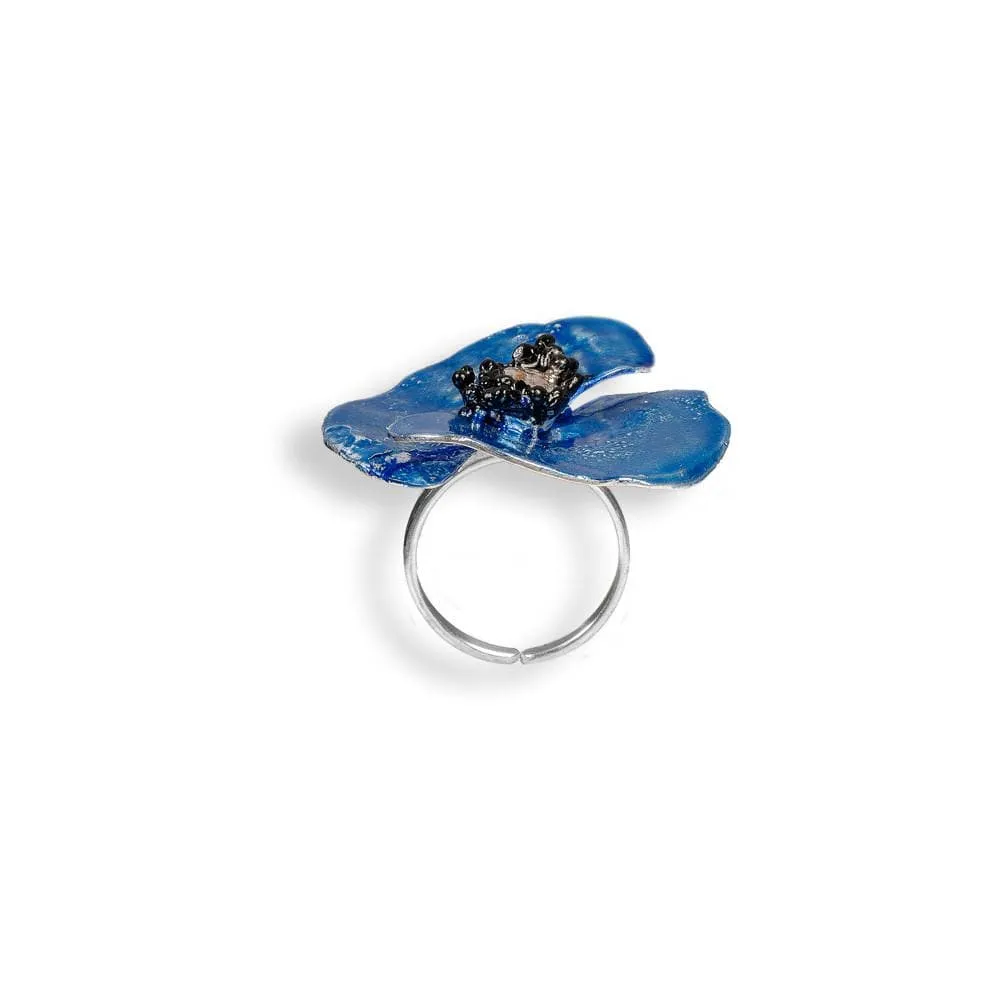 Handmade Sterling Silver Sky Blue Poppy Flower Ring