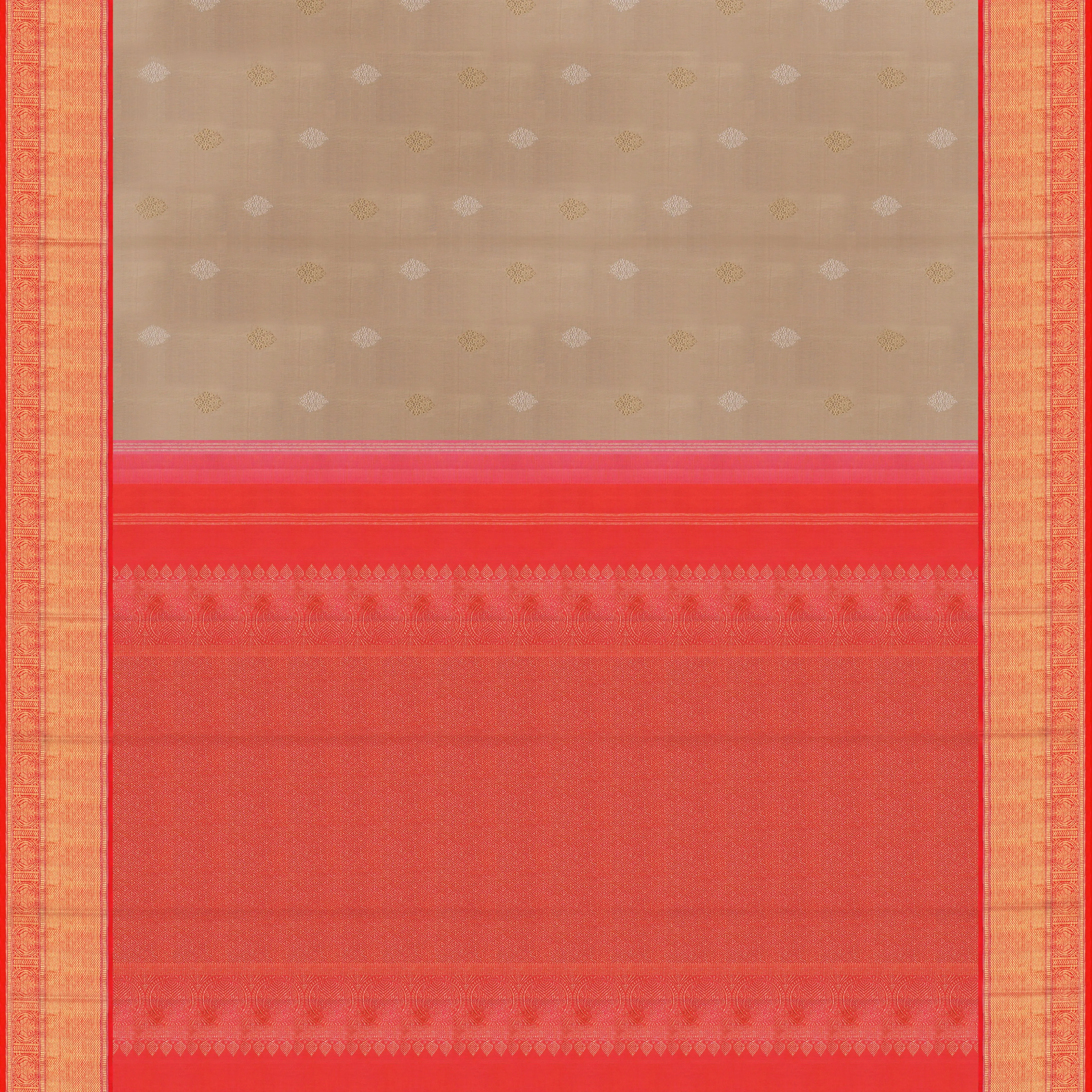 Handwoven Beige with Shot pink and Orange Kanjivaram Silk Saree - 1867T005705DSC