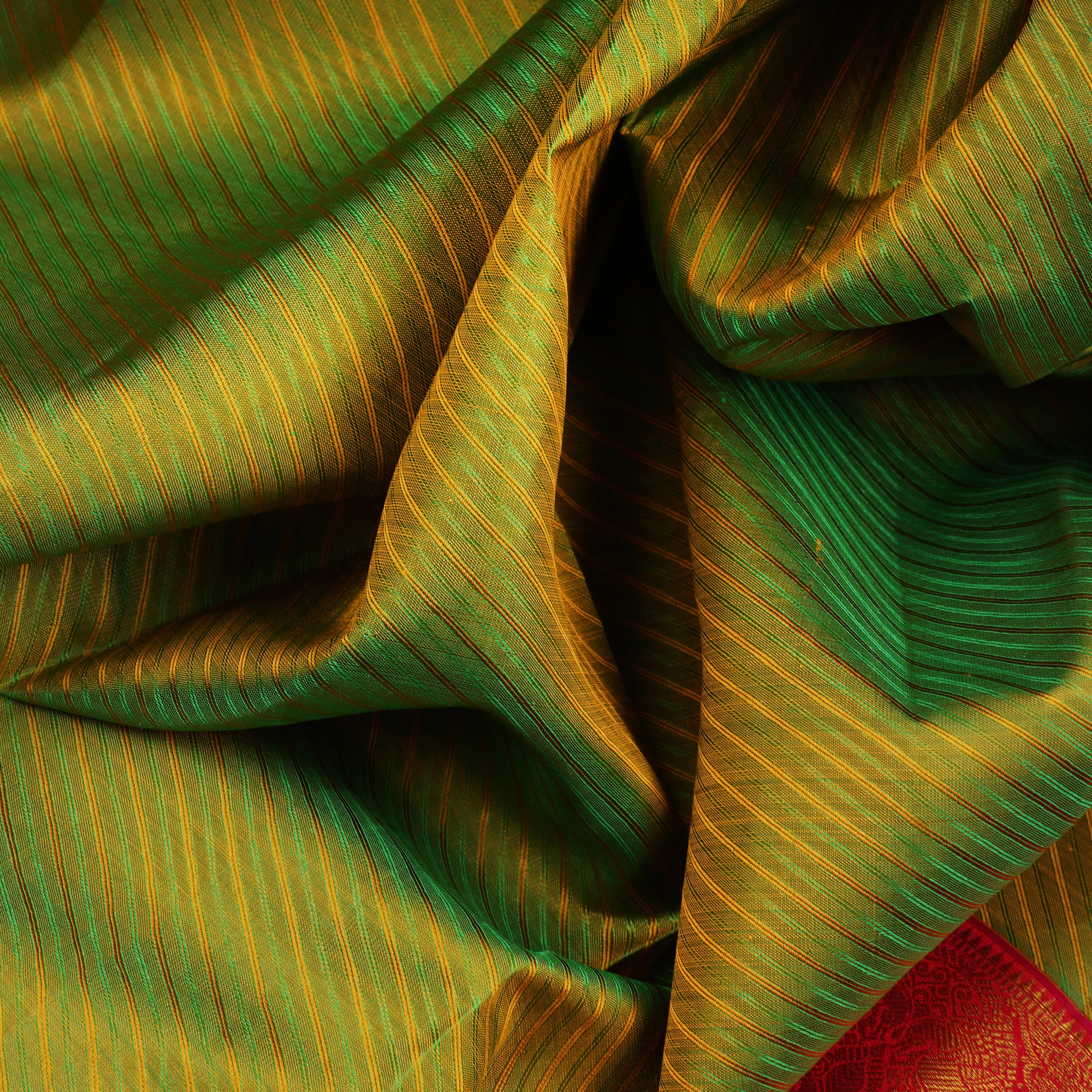 Handwoven Green with Red Kanjivaram Silk Saree - 1970T007475DSC