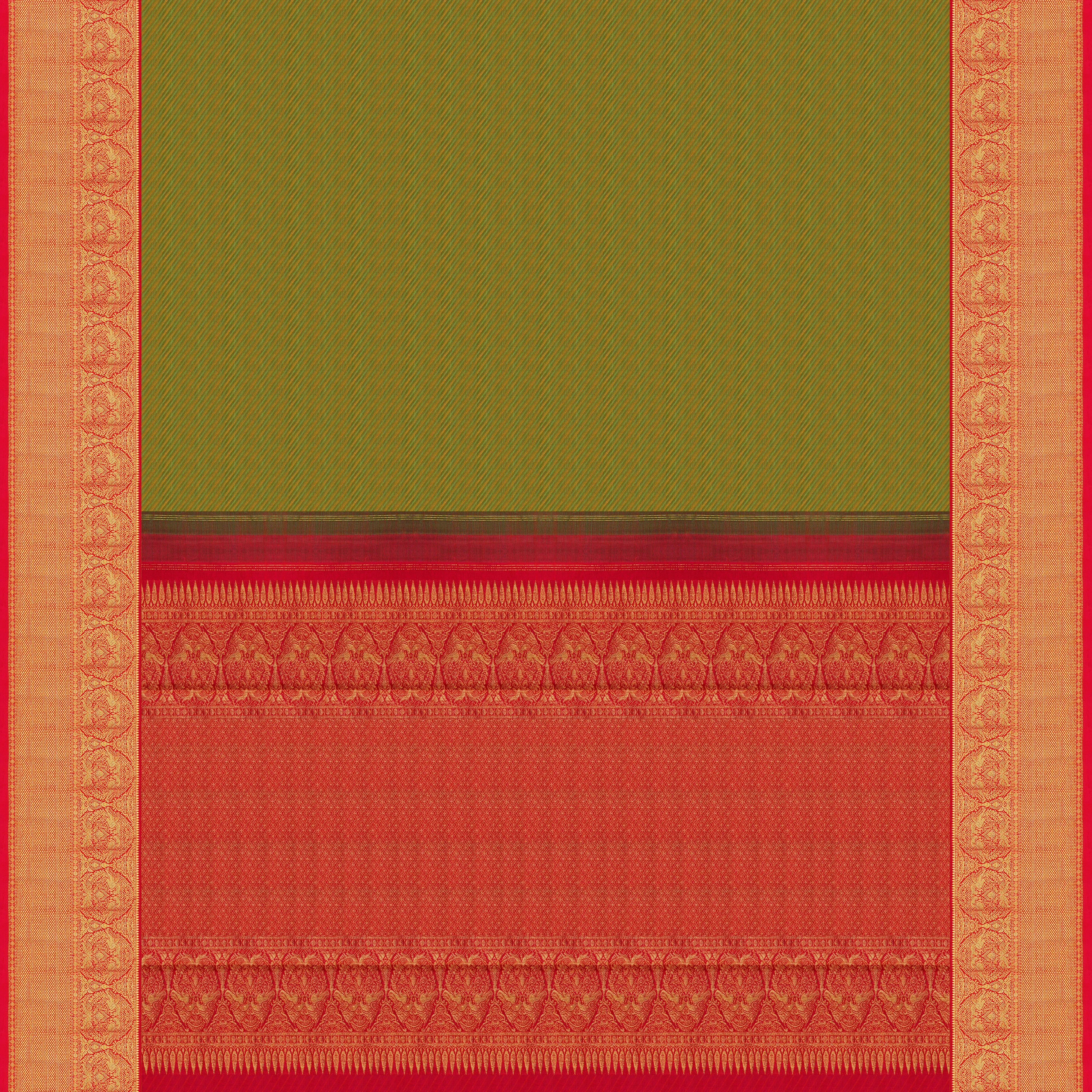 Handwoven Green with Red Kanjivaram Silk Saree - 1970T007475DSC