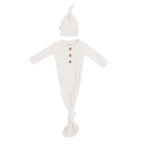 Kyte Baby Ribbed Knotted Gown with Hat Set in Oat