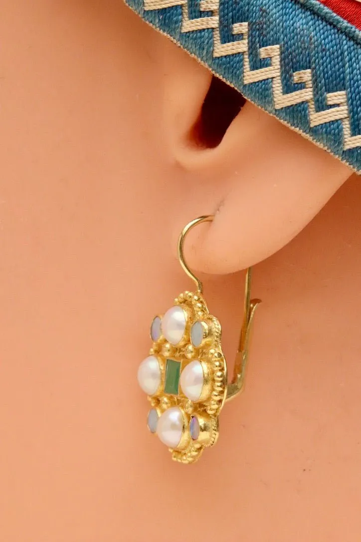 Lady Brighten 14k Gold, Emerals, Pearl and Opal Earrings