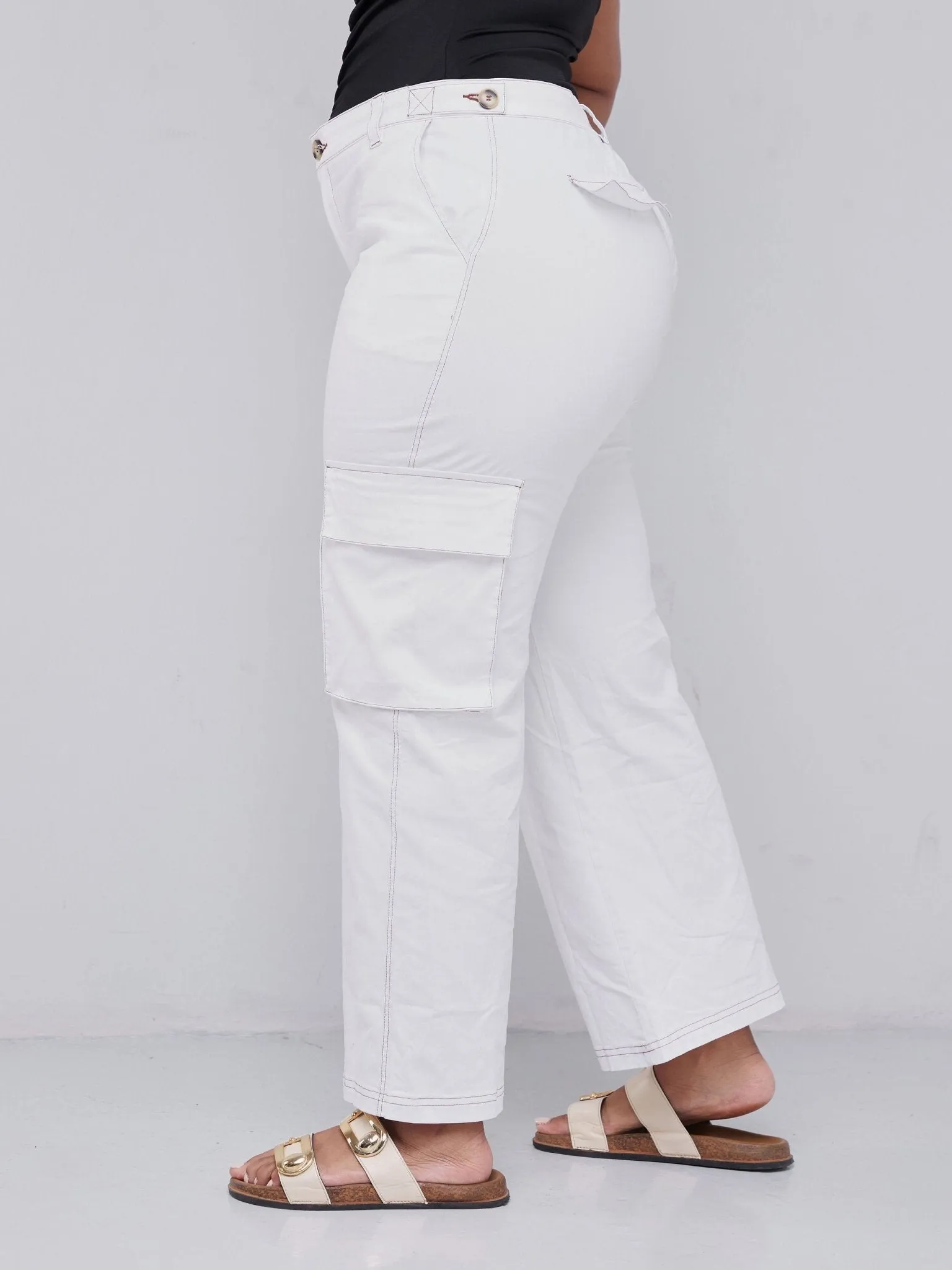 Lola White Wide Leg Flap Pocket Cargo Pants - White