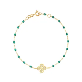 Lucky Clover Classic Gigi Emerald diamond Bracelet, Yellow Gold, 6.7"