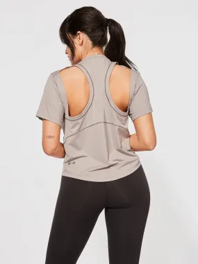 LULULEMON X BARRY'S MAUVE GREY VENTILATED OPEN-BACK TEE