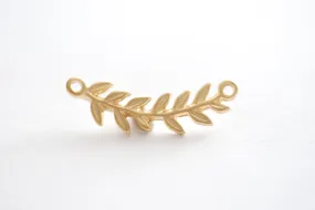 Matte Vermeil Gold Roman Leaf Connector Charm -leaf link connector,Vermeil Gold Leaf Branch Connector Charm, Gold Twig leaf flower charm