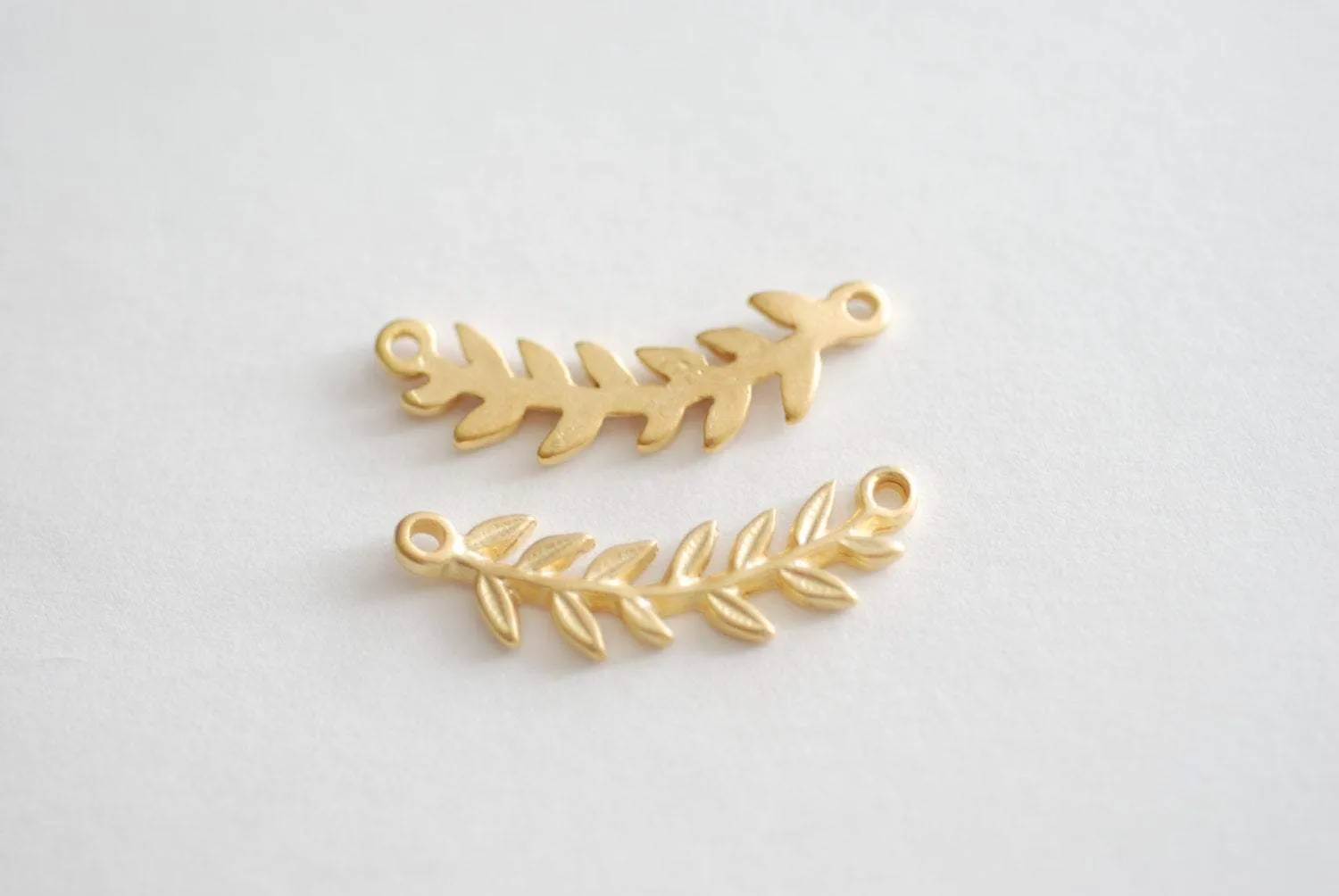 Matte Vermeil Gold Roman Leaf Connector Charm -leaf link connector,Vermeil Gold Leaf Branch Connector Charm, Gold Twig leaf flower charm