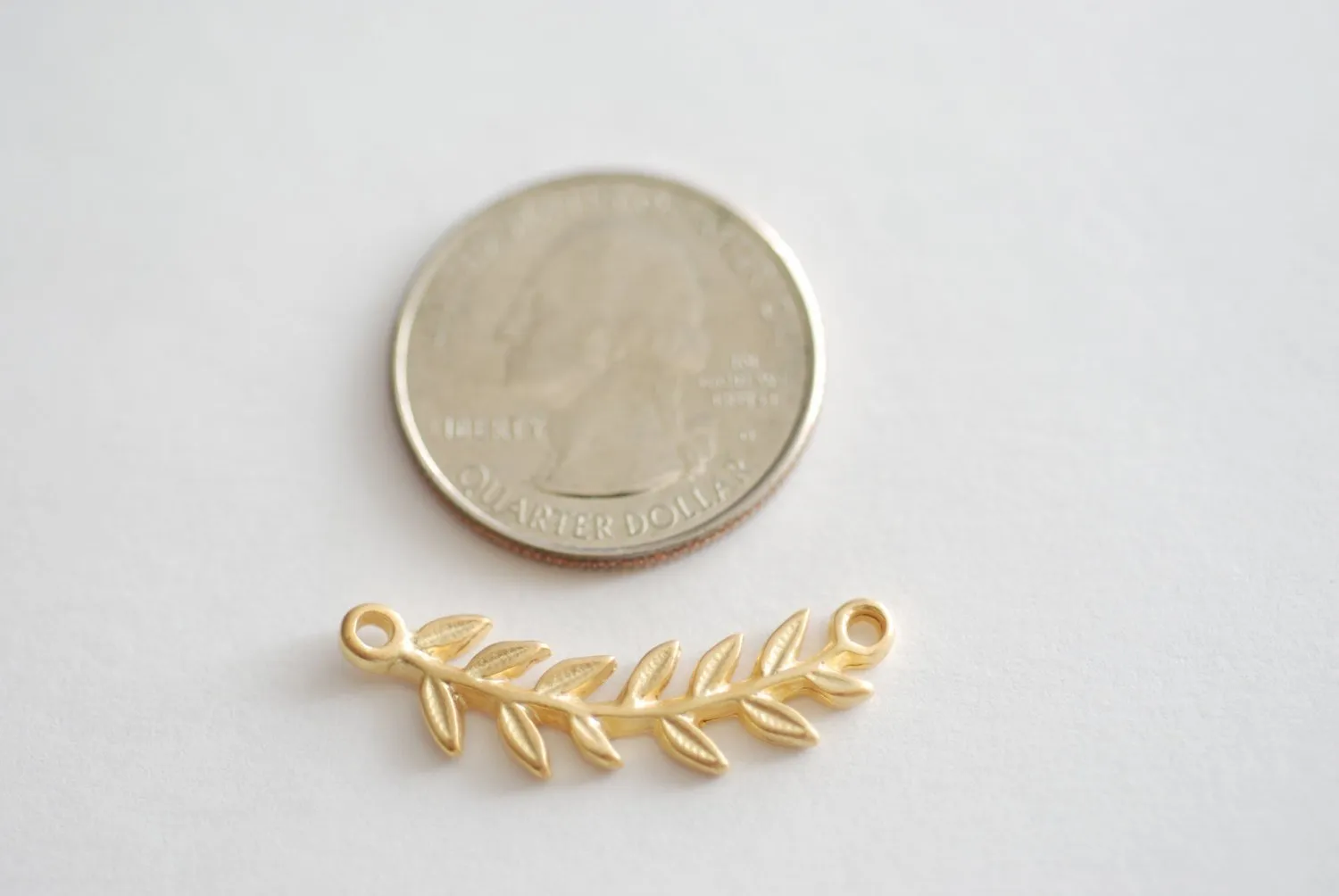 Matte Vermeil Gold Roman Leaf Connector Charm -leaf link connector,Vermeil Gold Leaf Branch Connector Charm, Gold Twig leaf flower charm