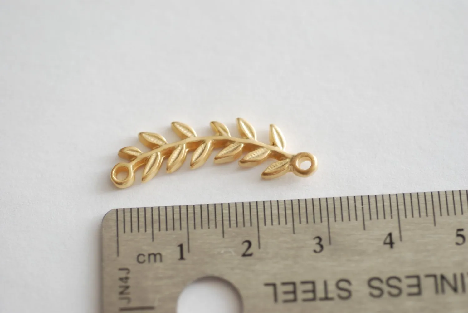 Matte Vermeil Gold Roman Leaf Connector Charm -leaf link connector,Vermeil Gold Leaf Branch Connector Charm, Gold Twig leaf flower charm