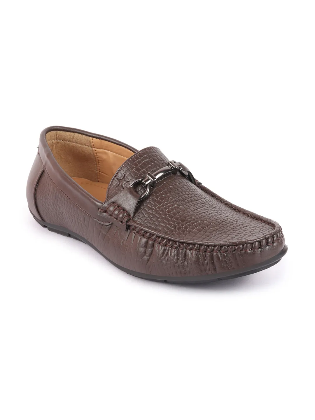 Men Brown Horsebit Buckle Embossed Casual/Dress Loafer Shoes