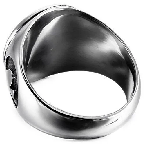 Men's Stainless Steel Ring Silver Tone Black Ace of Spades Poker Card