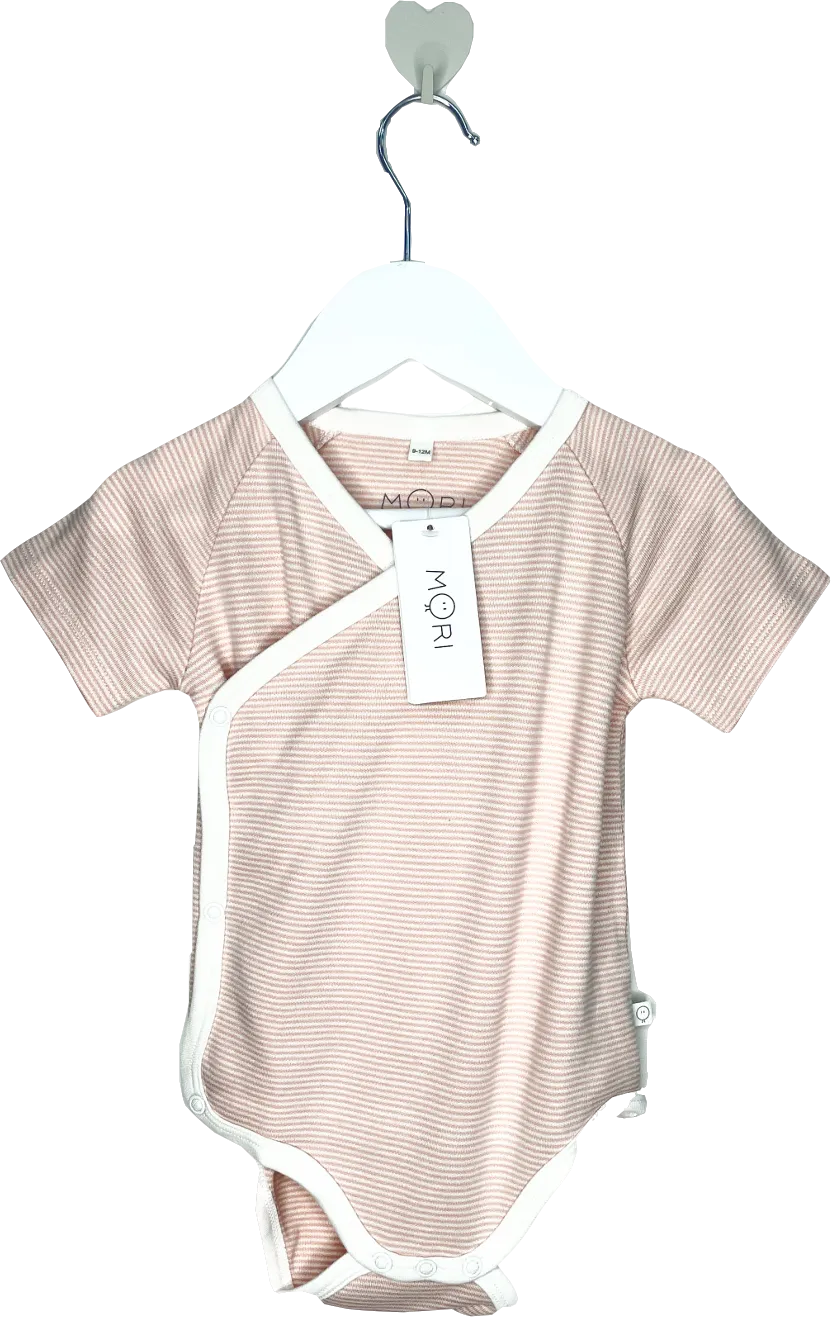 Mori Baby Pink Blush Stripe Bamboo/organic Cotton Short Sleeve Kimono Bodysuit BNWT 6-9 Months