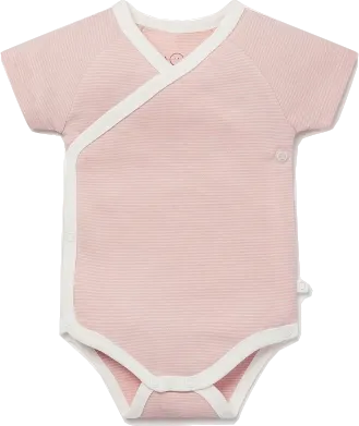 Mori Baby Pink Blush Stripe Bamboo/organic Cotton Short Sleeve Kimono Bodysuit BNWT 6-9 Months