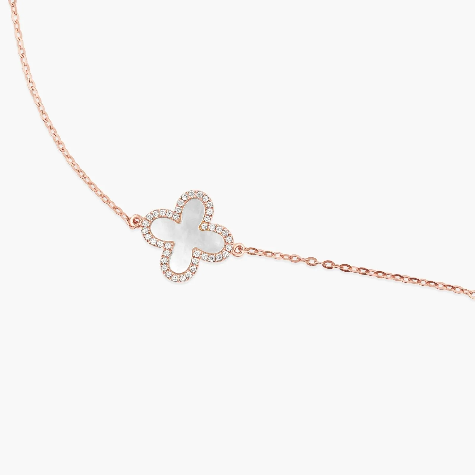 Mother of Pearl and Diamond Halo Clover Station Bracelet