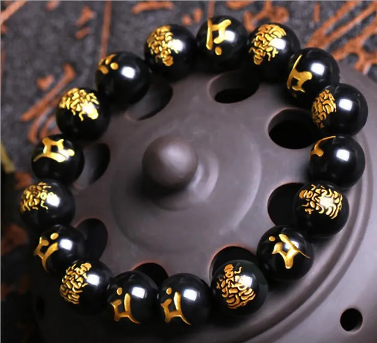 Natural  Black Obsidian Carved Buddha Lucky Bracelet