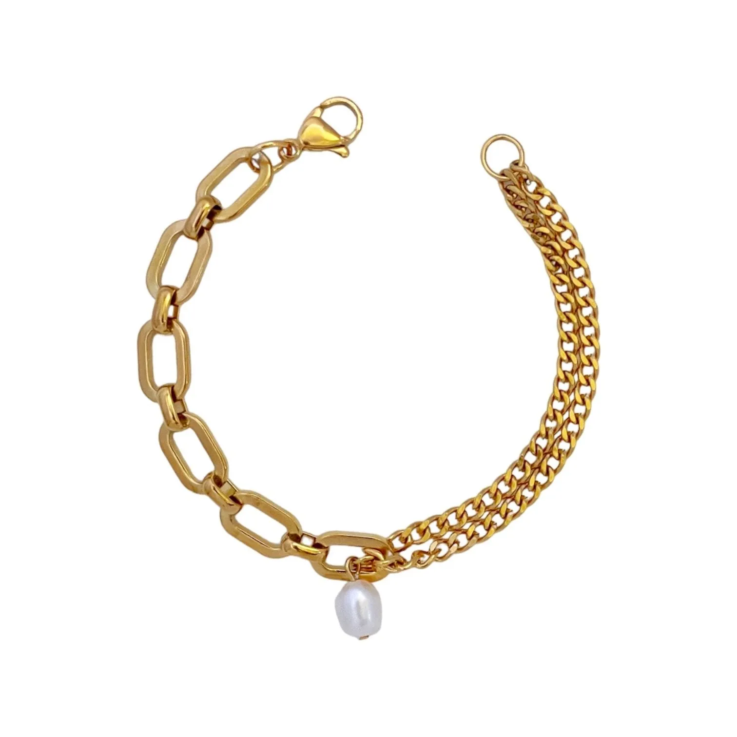 Pearl Mix Flat Oval Chain Bracelet