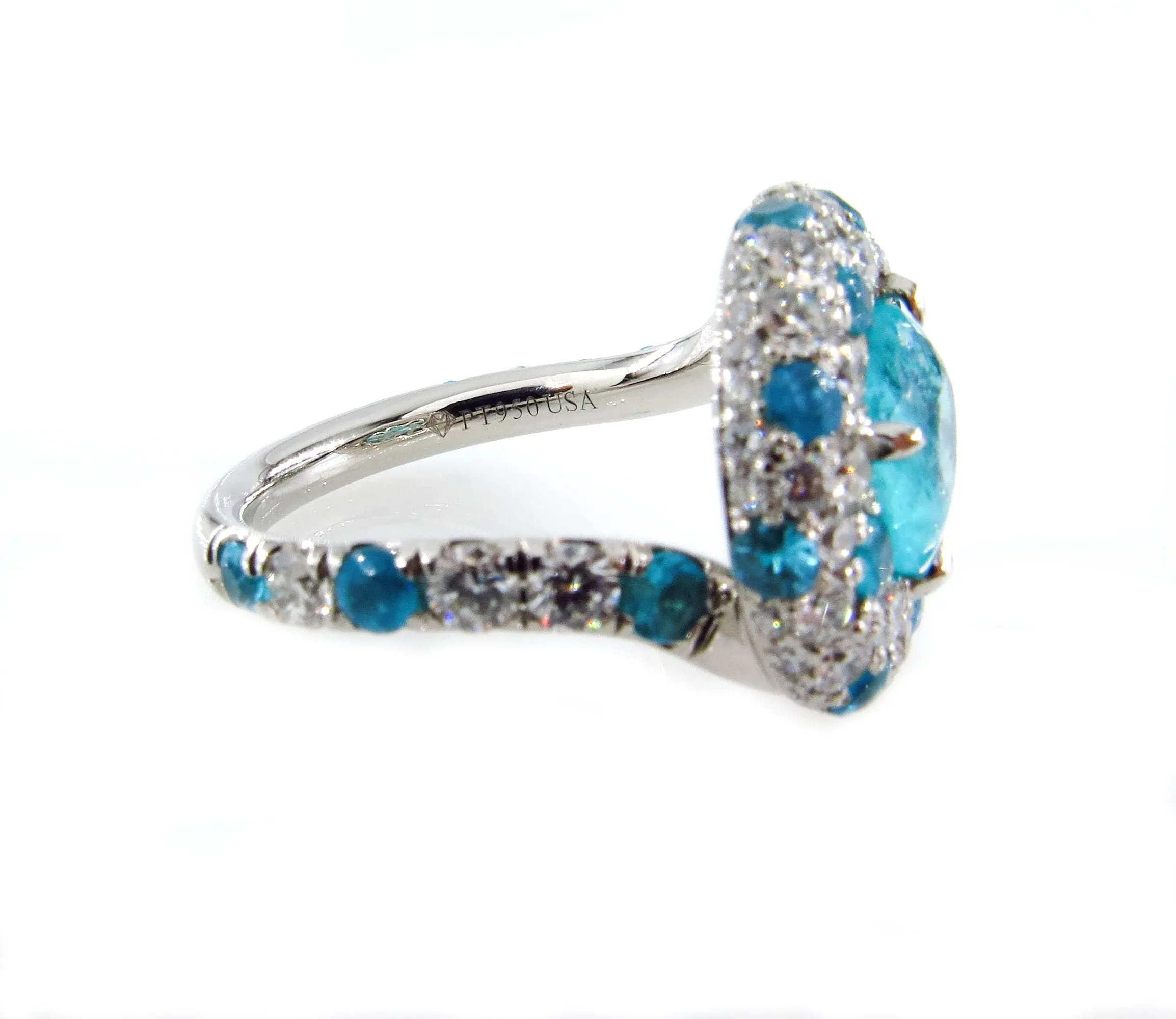 Rare GIA 5ctw Natural PARAIBA Tourmaline & Diamond Platinum Ring