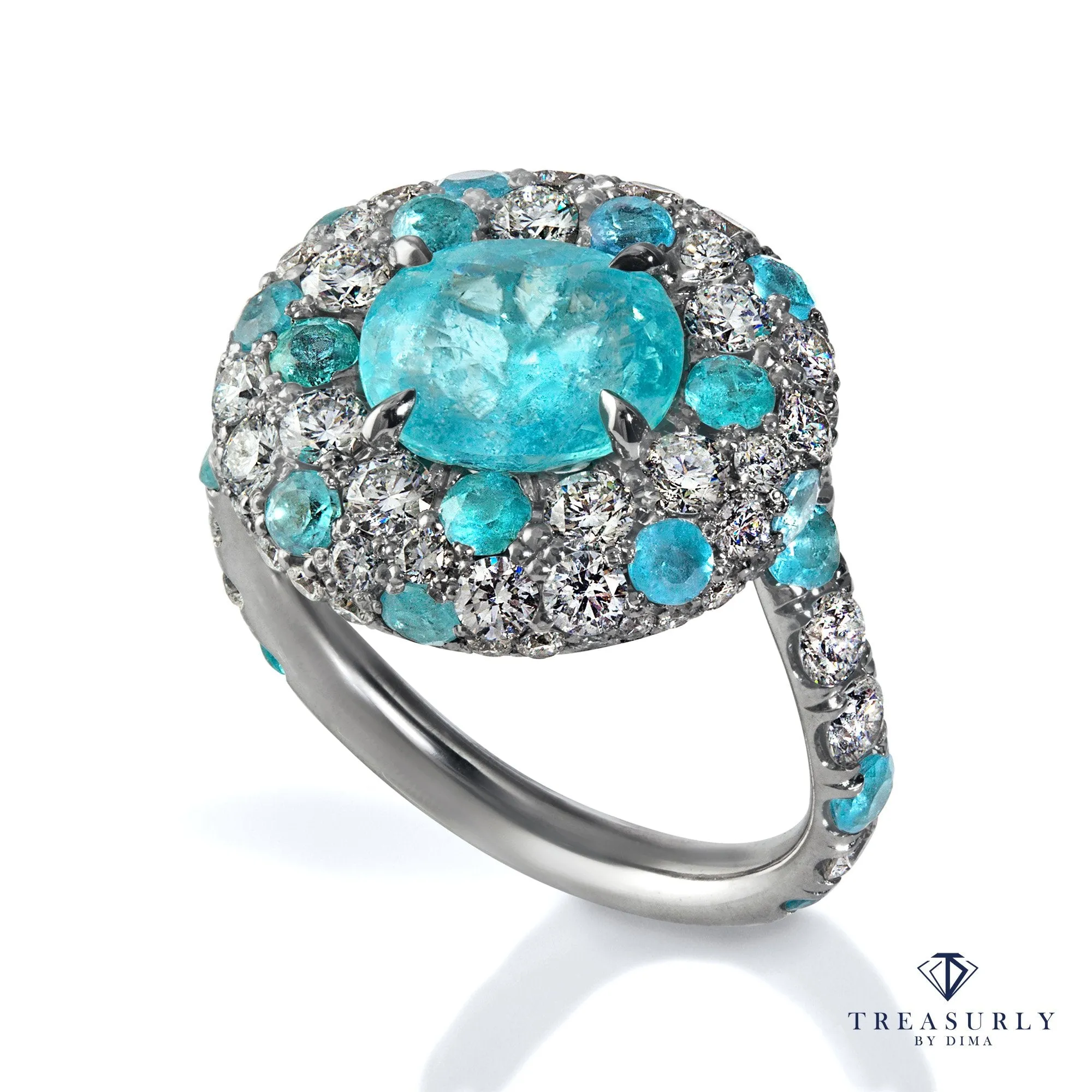 Rare GIA 5ctw Natural PARAIBA Tourmaline & Diamond Platinum Ring