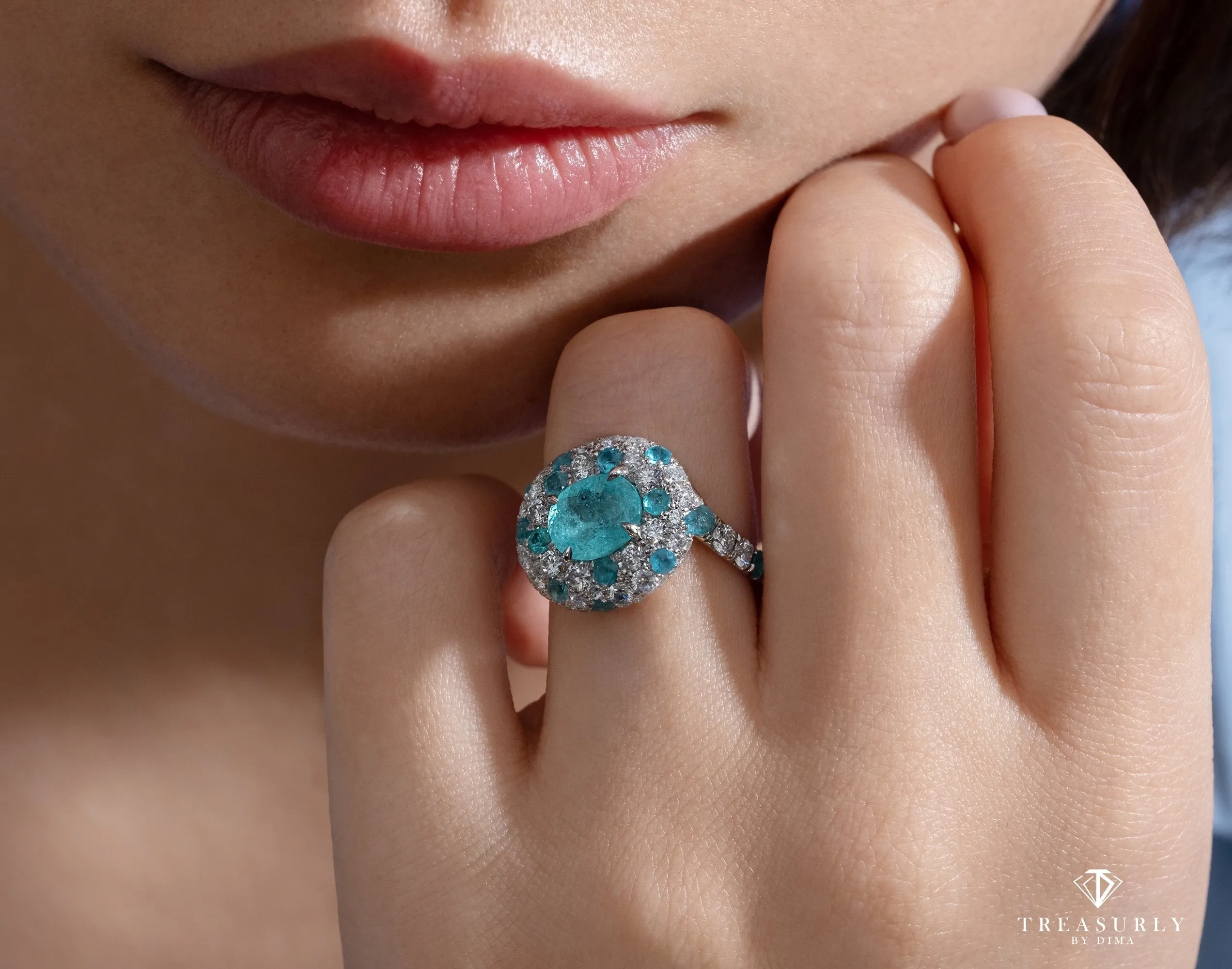 Rare GIA 5ctw Natural PARAIBA Tourmaline & Diamond Platinum Ring