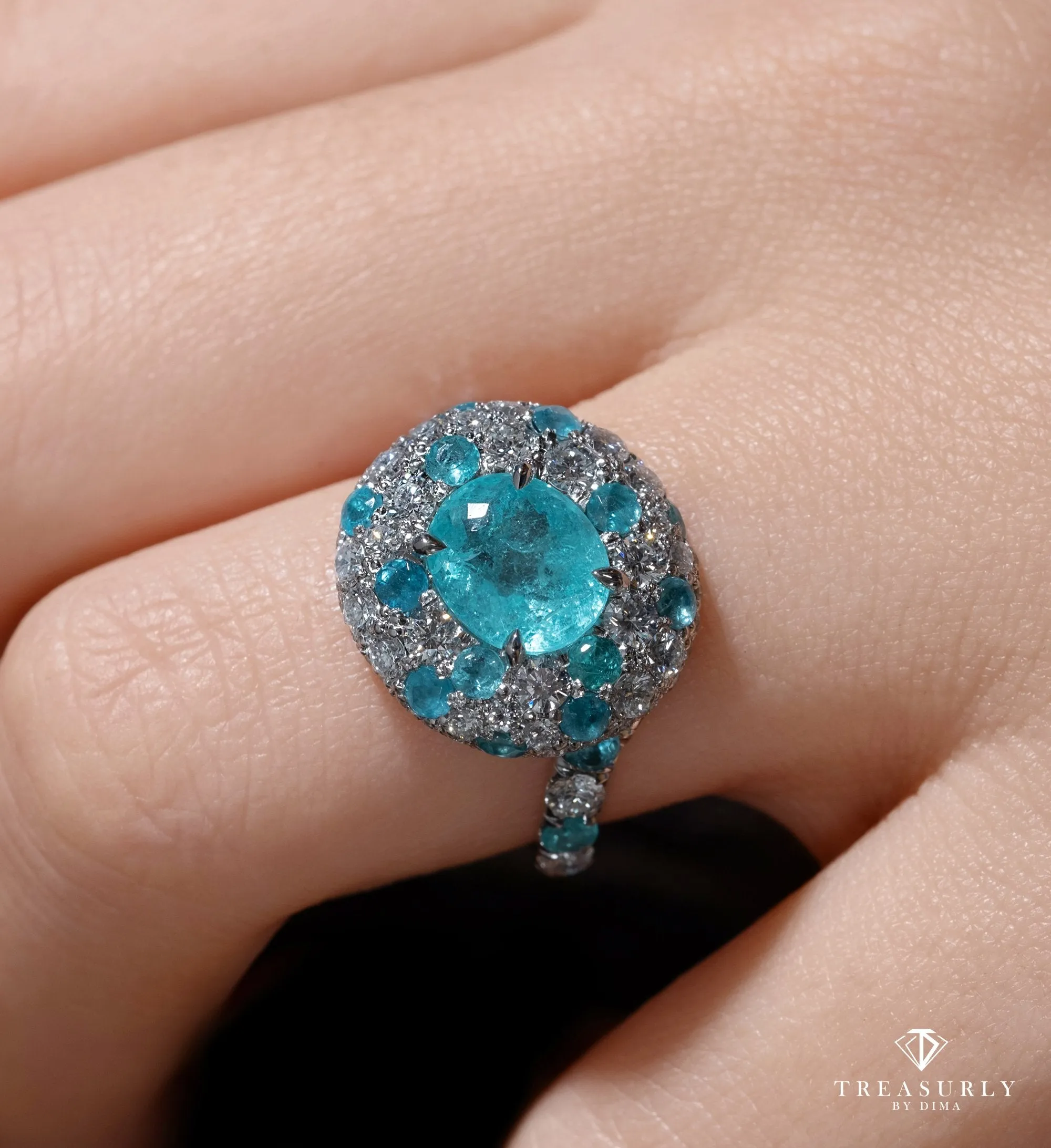 Rare GIA 5ctw Natural PARAIBA Tourmaline & Diamond Platinum Ring