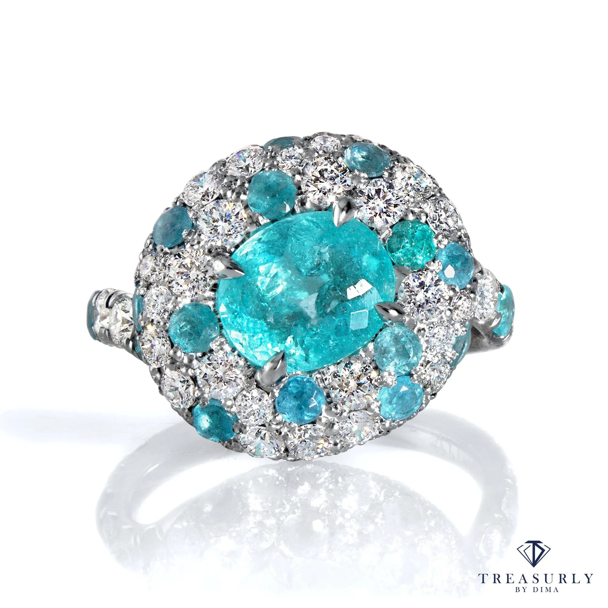 Rare GIA 5ctw Natural PARAIBA Tourmaline & Diamond Platinum Ring