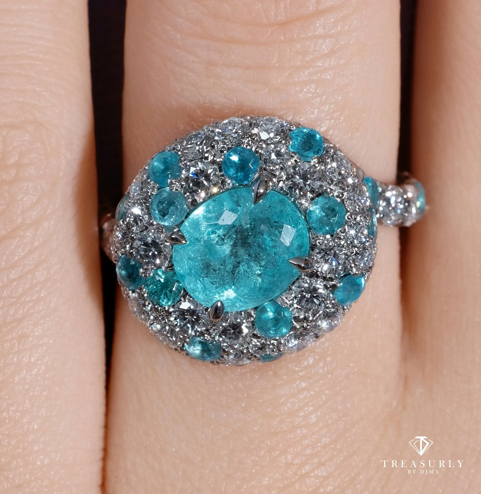 Rare GIA 5ctw Natural PARAIBA Tourmaline & Diamond Platinum Ring