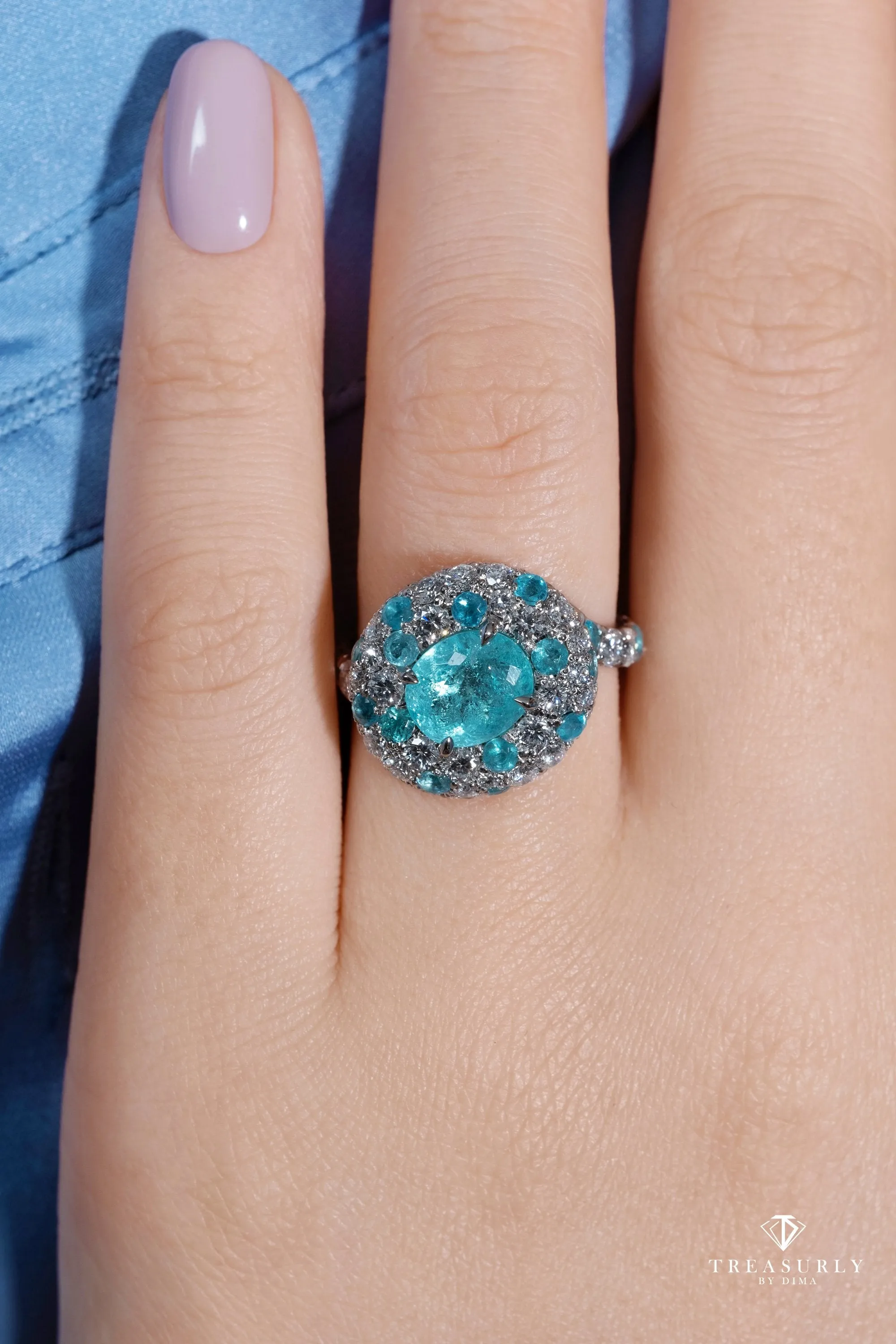 Rare GIA 5ctw Natural PARAIBA Tourmaline & Diamond Platinum Ring