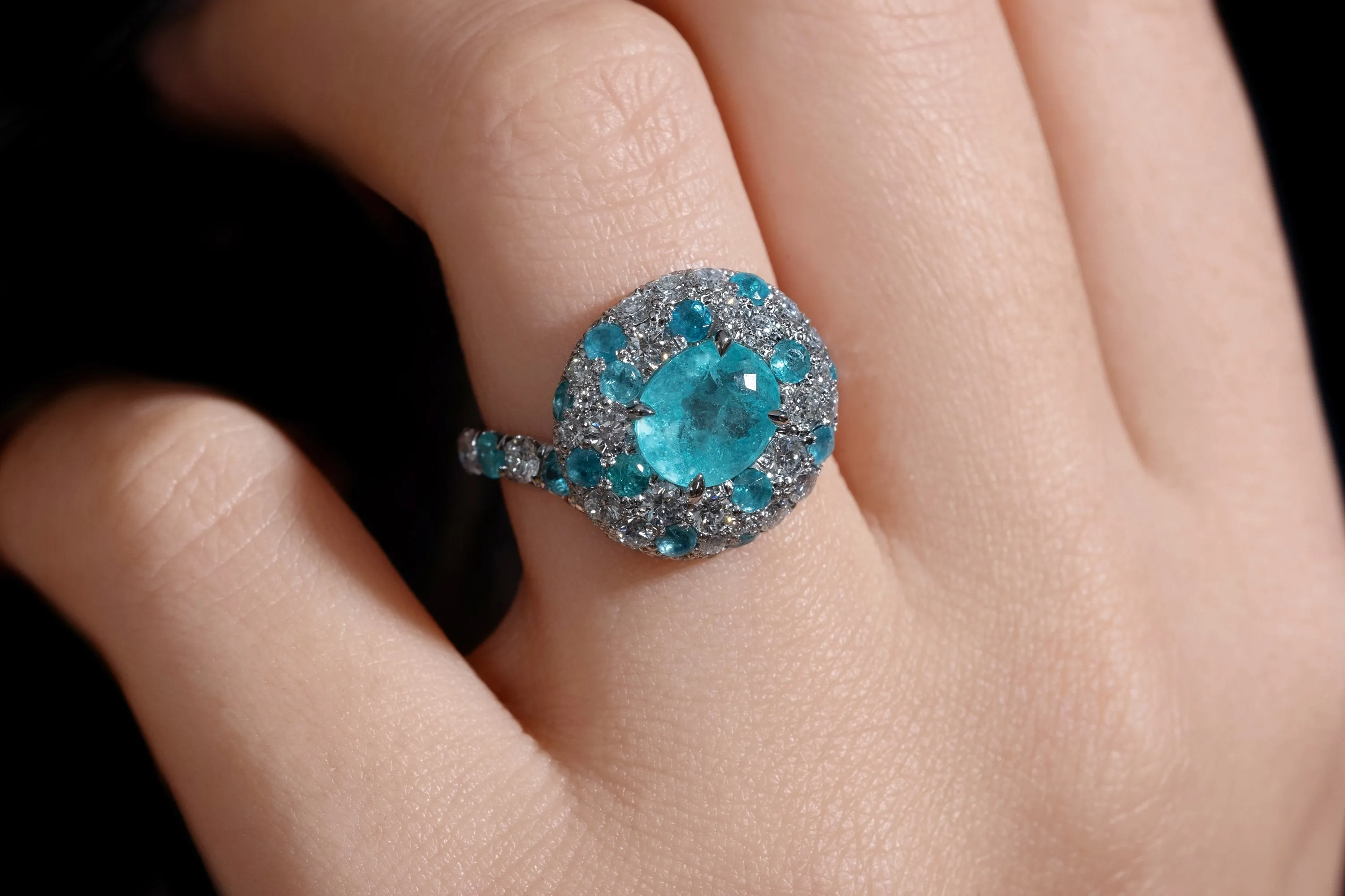 Rare GIA 5ctw Natural PARAIBA Tourmaline & Diamond Platinum Ring