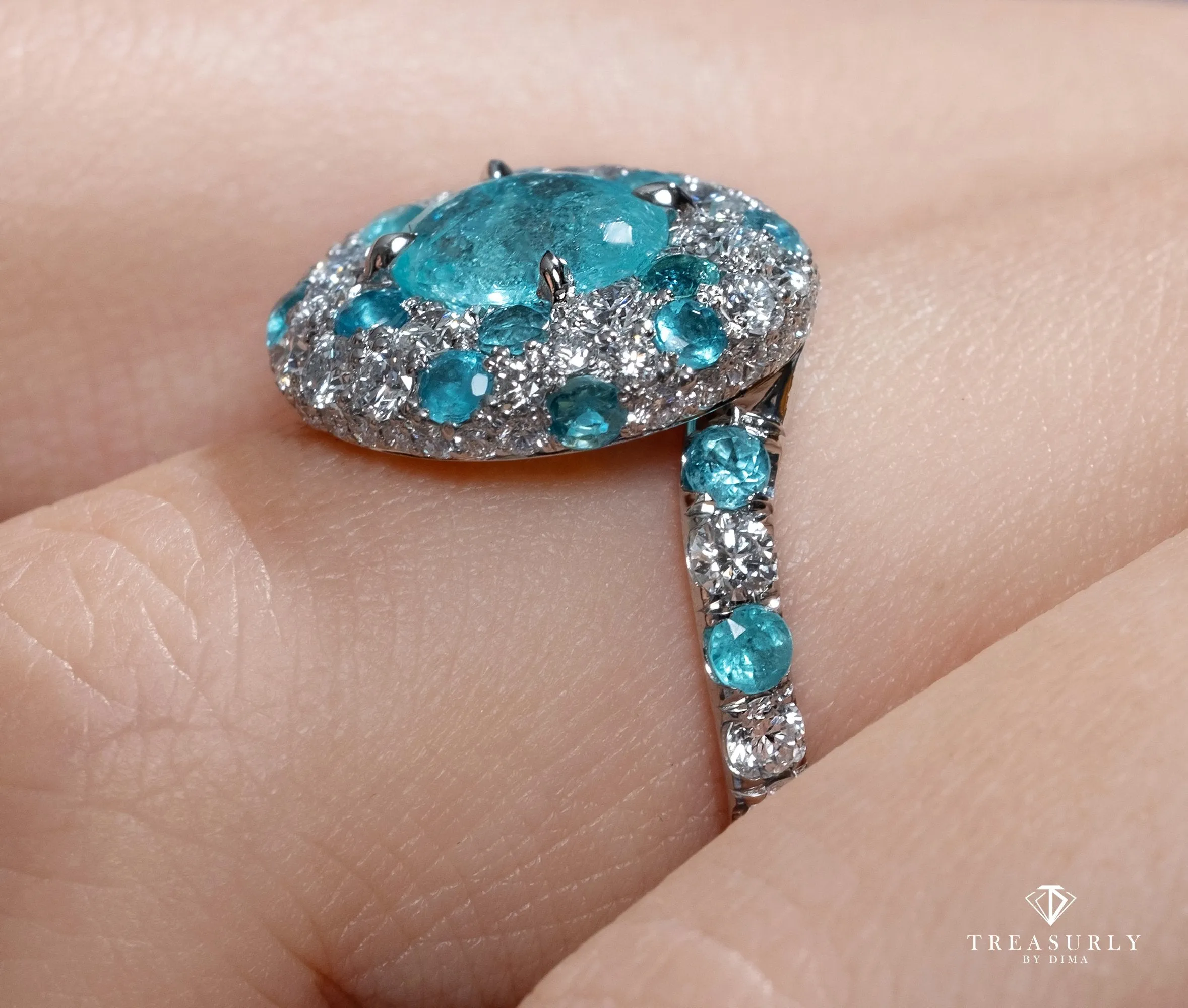 Rare GIA 5ctw Natural PARAIBA Tourmaline & Diamond Platinum Ring