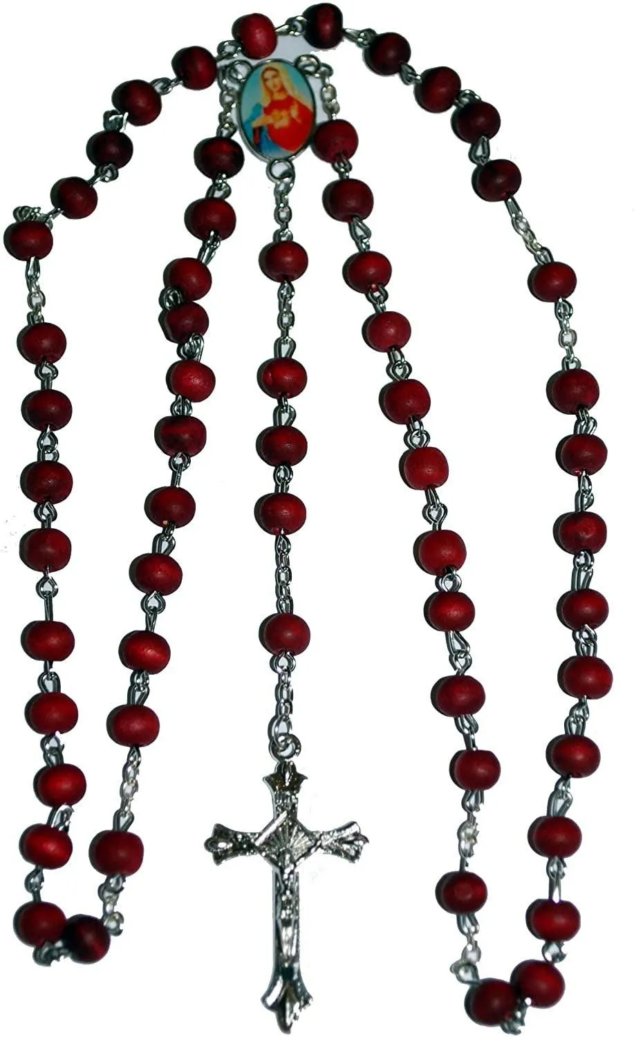 Red Rose Scented Wood Rosary Beads Christian Catholic Holy Rosary Beads Cross Necklace / Pendant Crucifix Chain Gift