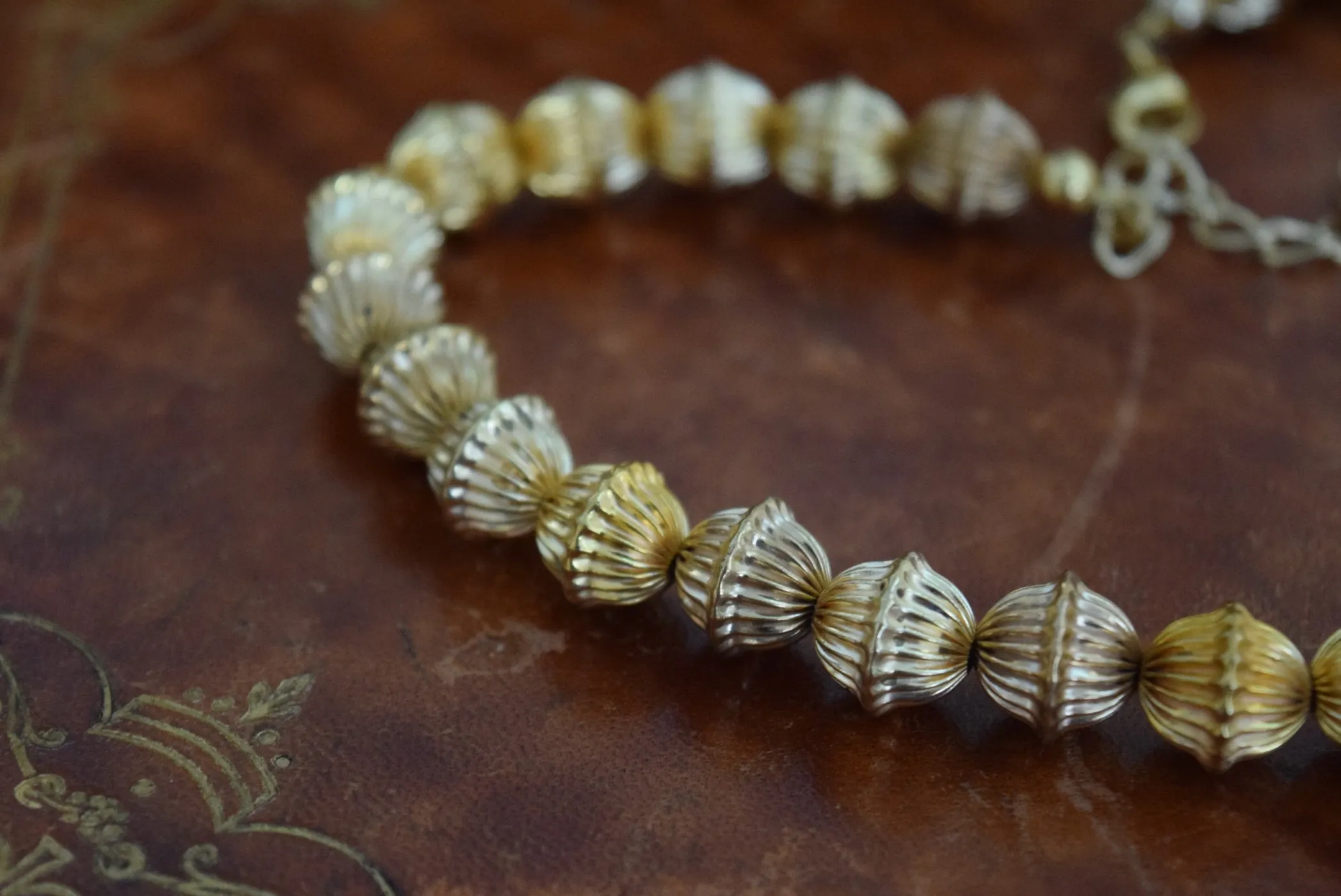 Renaissance Golden Fluted Bead Necklace