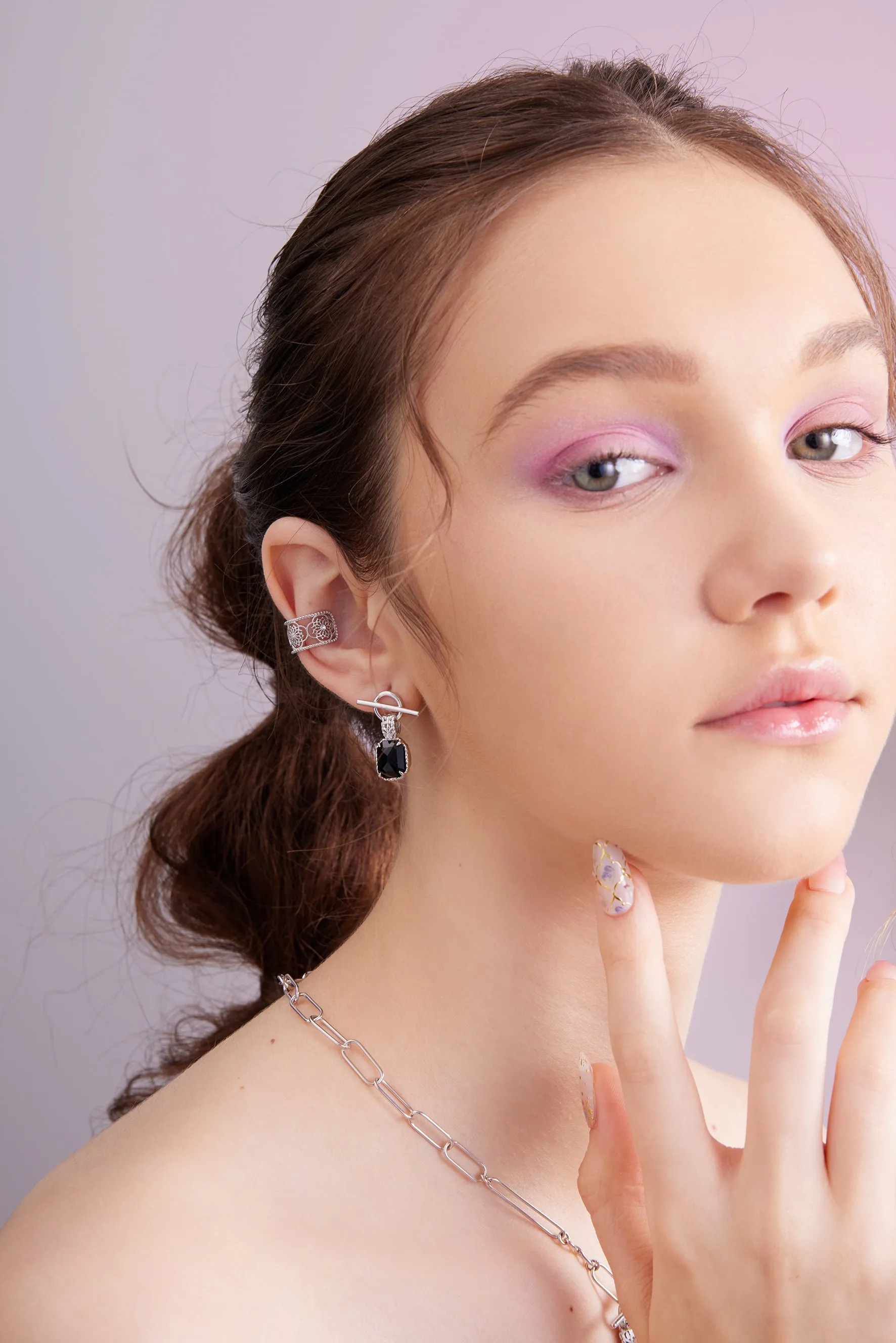 Silver Floral Ear Cuff - Chrysanthemum