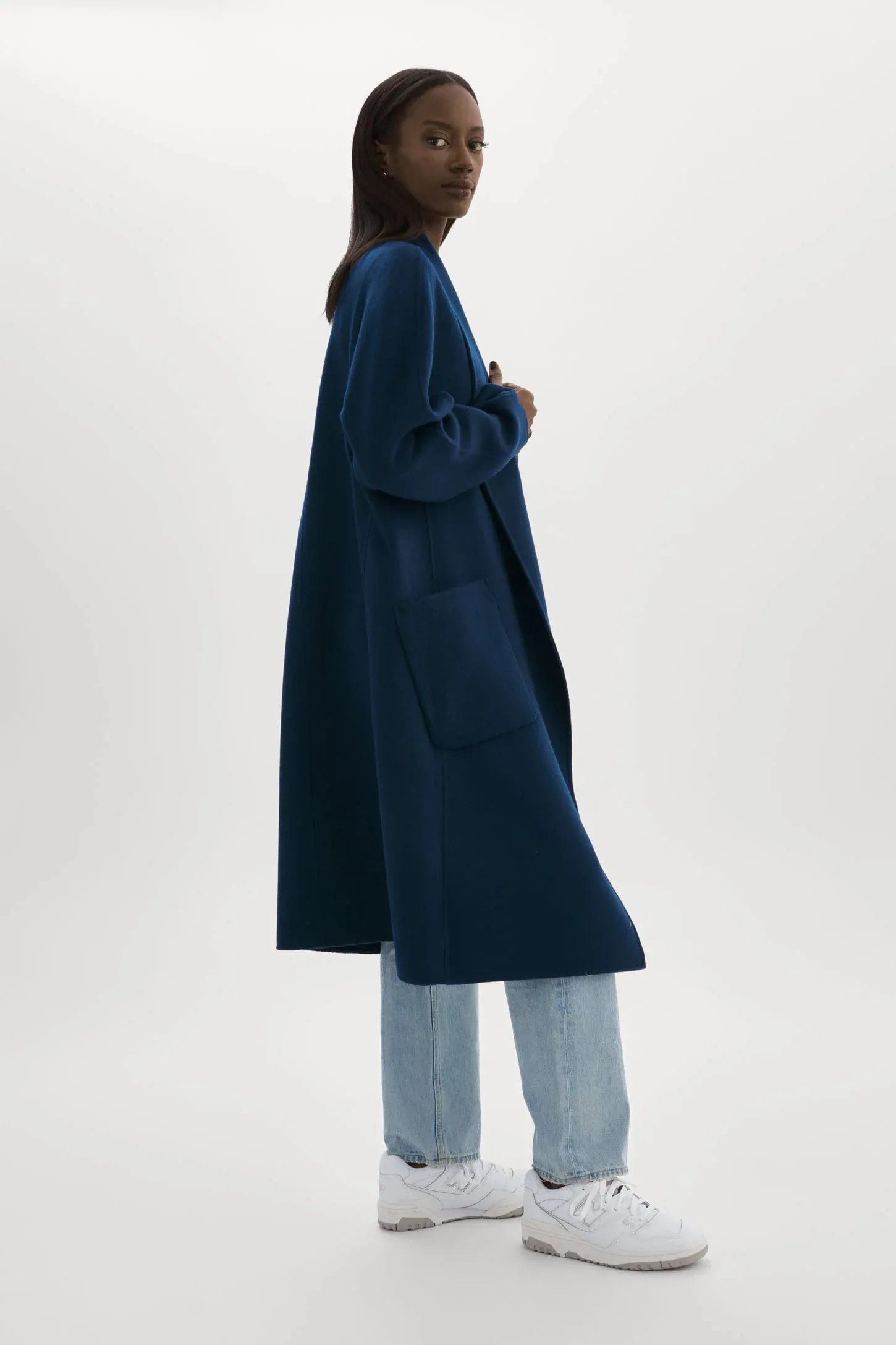 THARA SHAWL COLLAR WOOL COAT (MIDNIGHT BLUE) - LAMARQUE