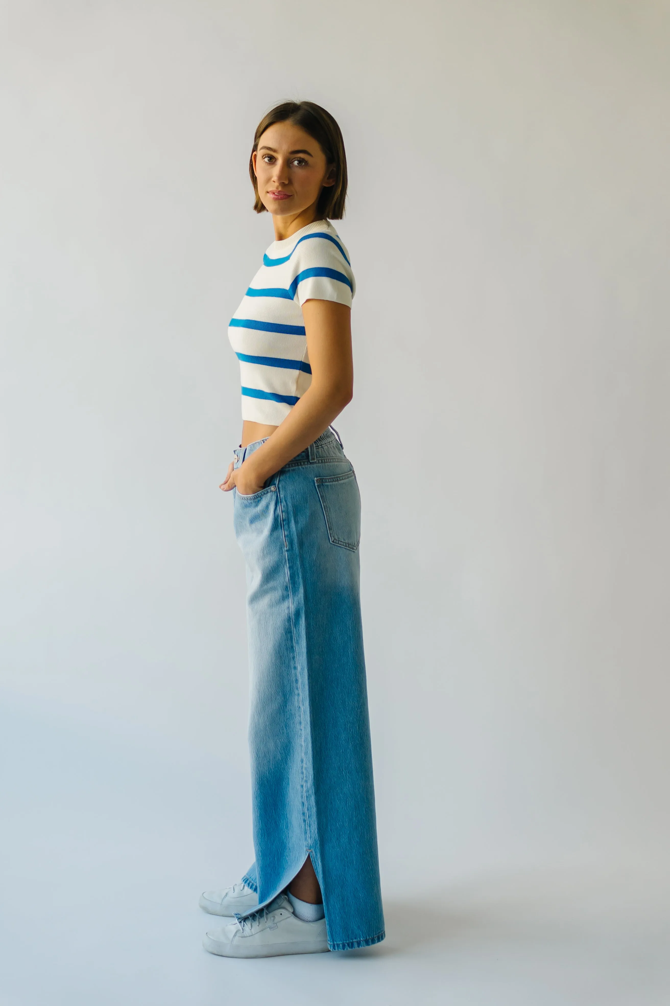 The Dundee Bold Striped Tee in Blue   White