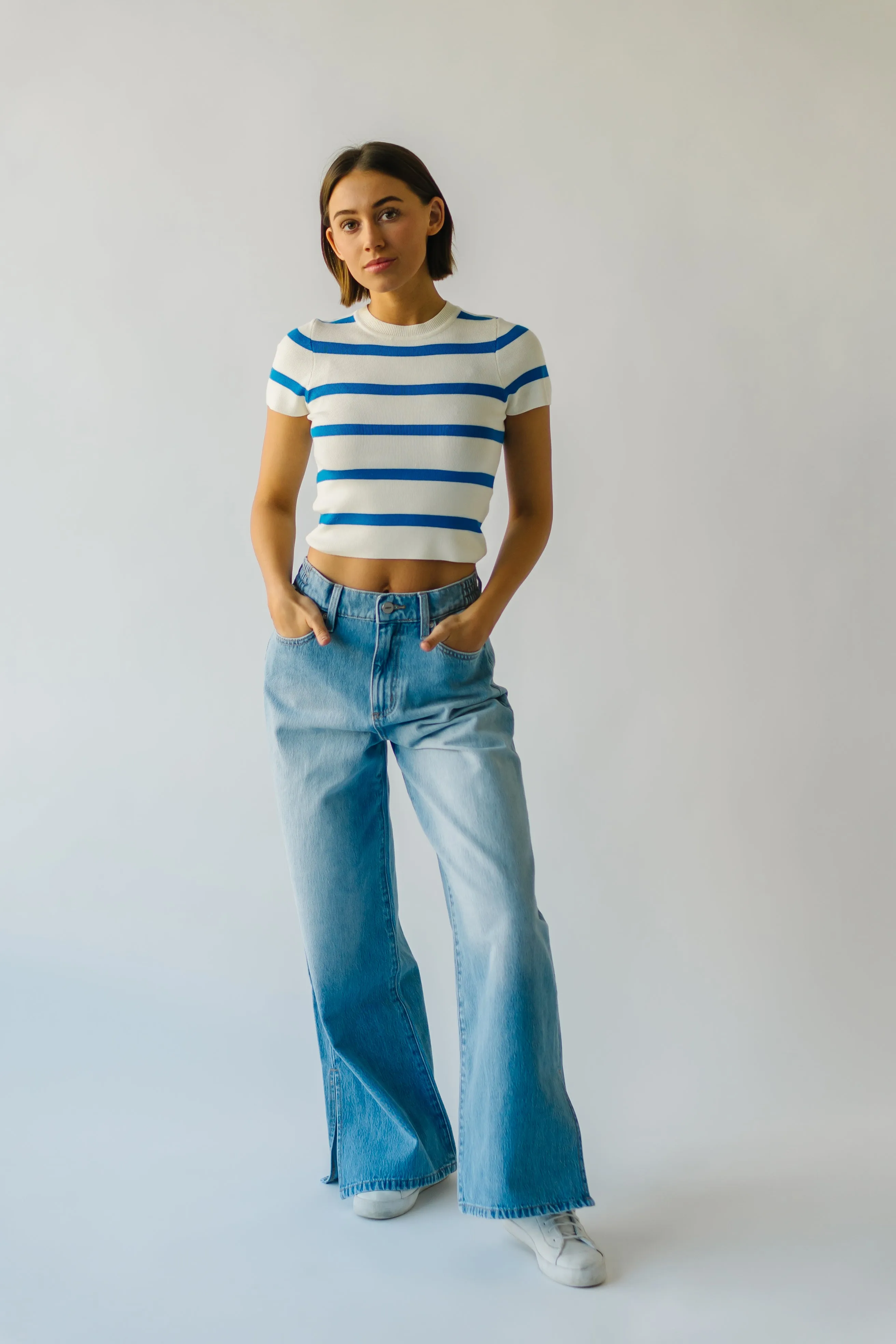 The Dundee Bold Striped Tee in Blue   White