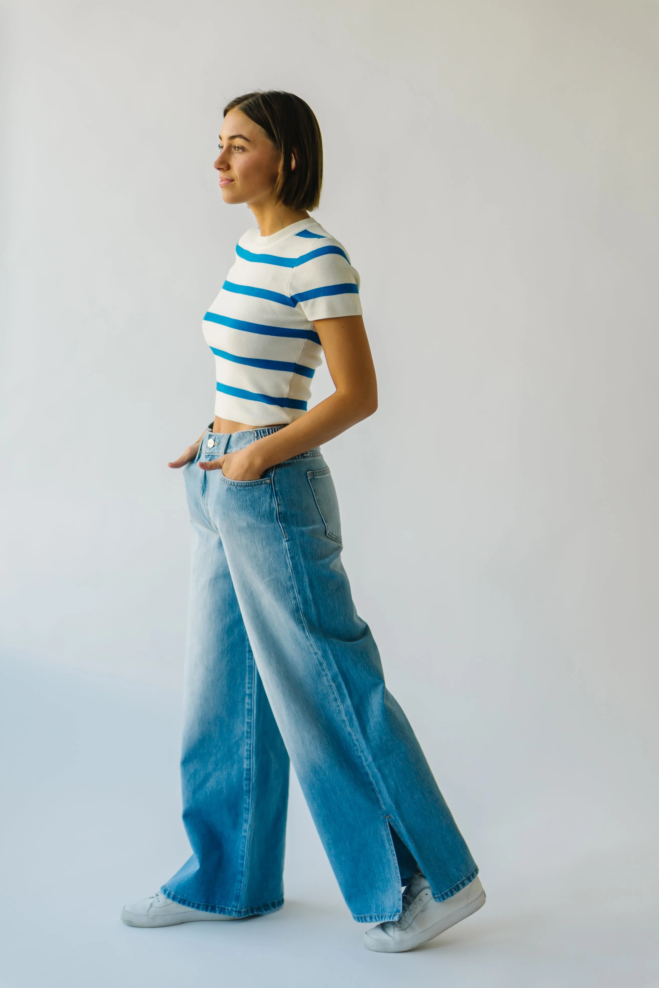 The Dundee Bold Striped Tee in Blue   White