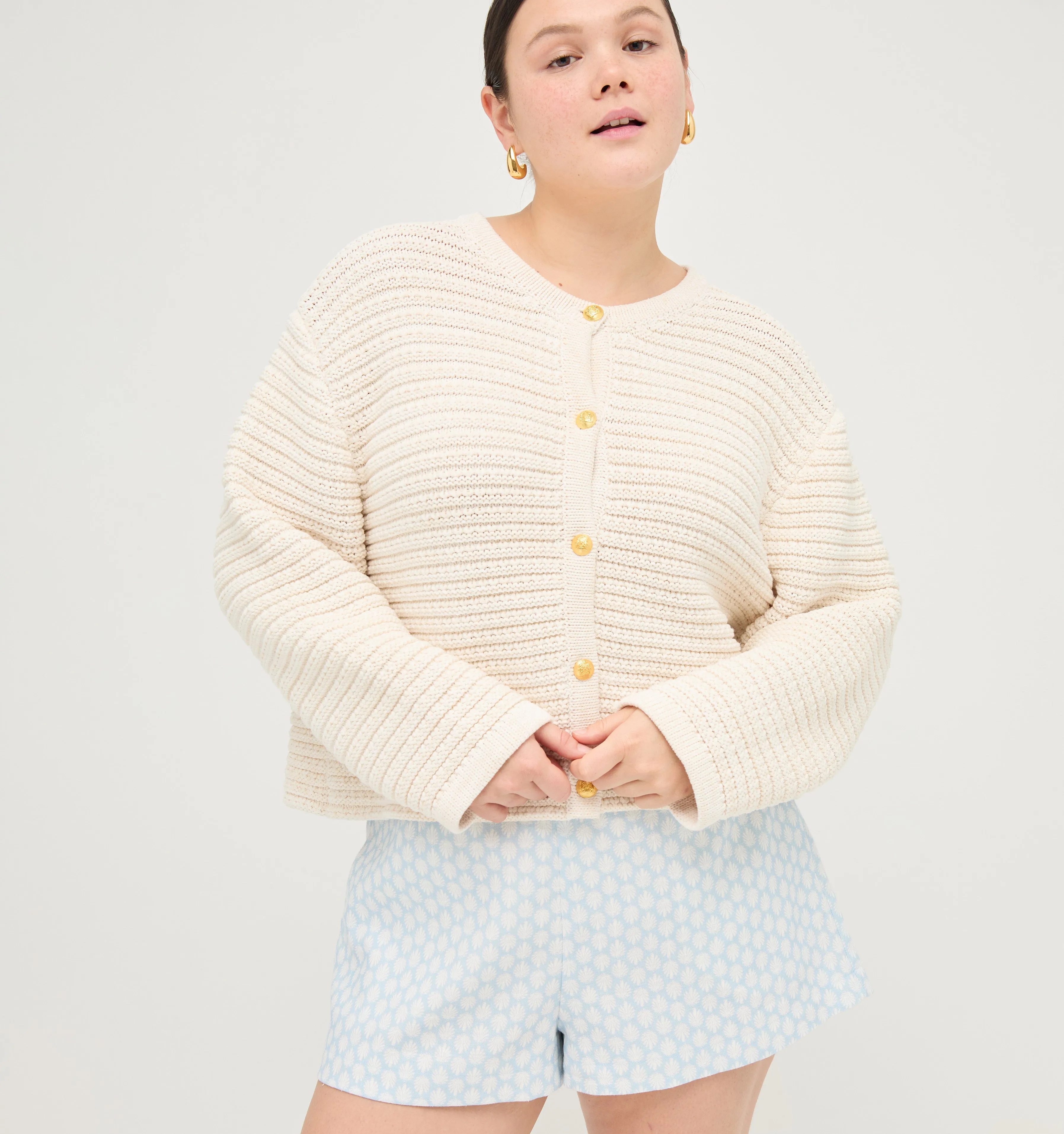 The Harper Lady Jacket Cardigan - Cream Marl Knit