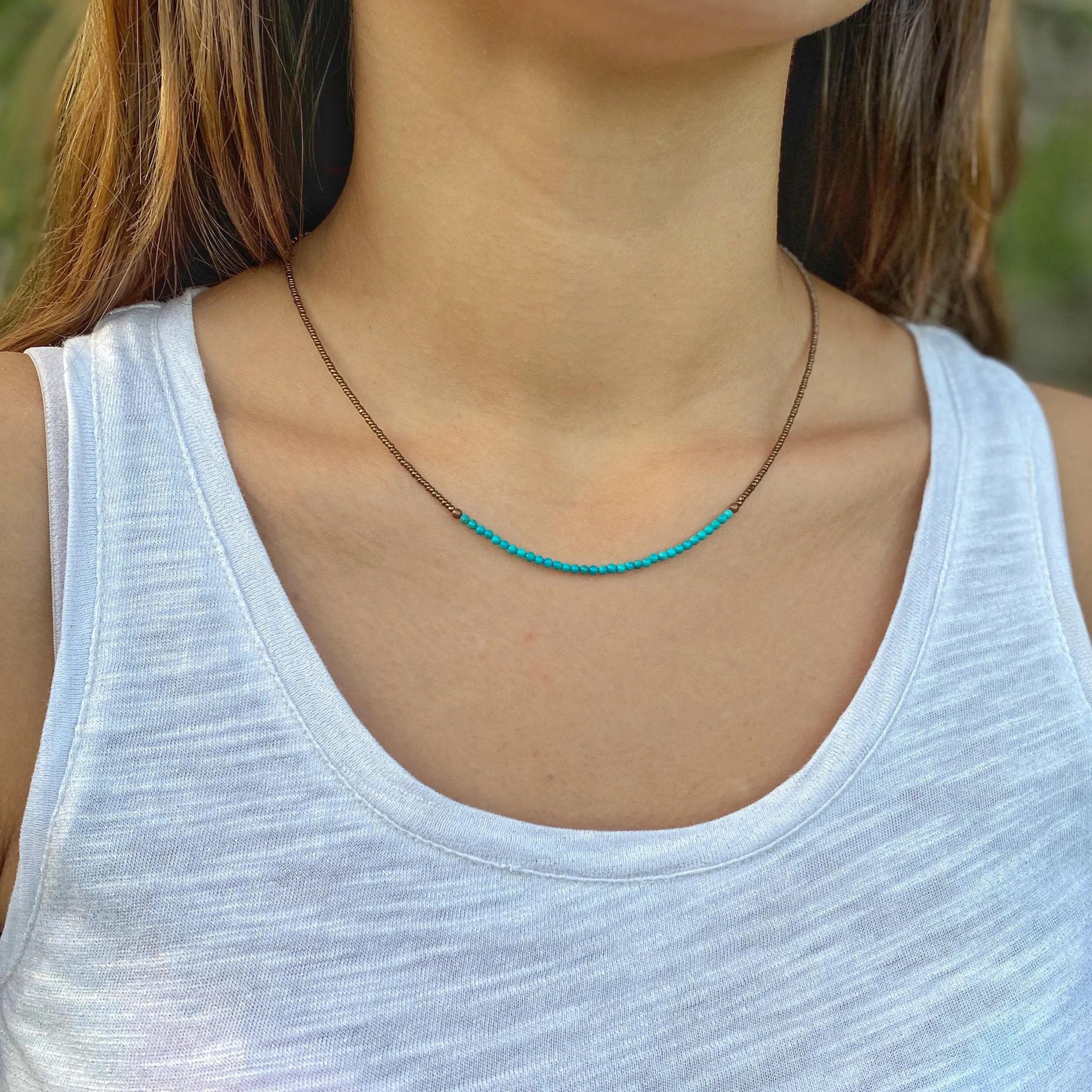 Tiny Turquoise Necklace, Turquoise Layering Necklace, Minimalist Turquoise Necklace, Southwestern Jewelry, Tiny Beaded Necklace